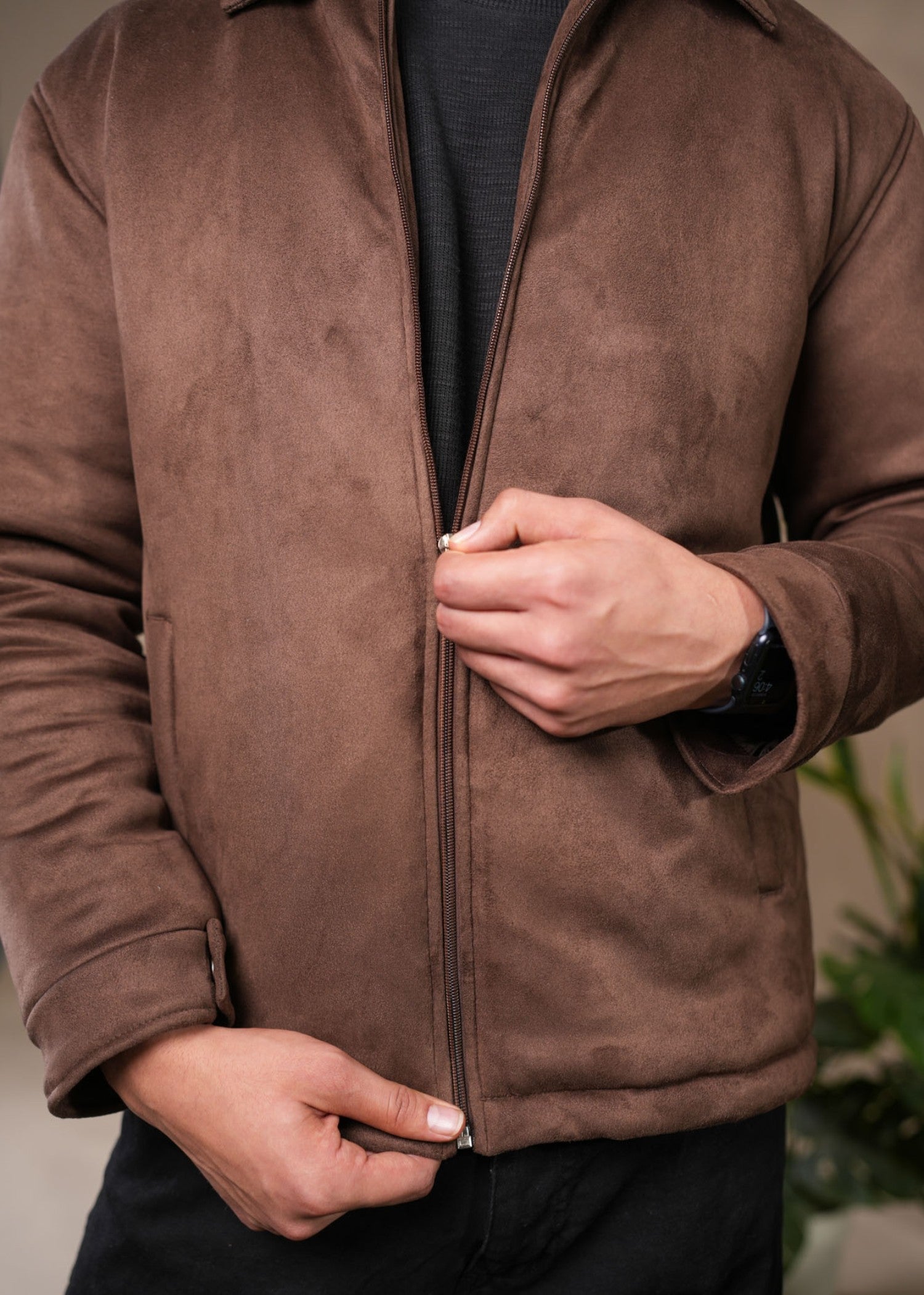 suede leather Jacket in Dark brown