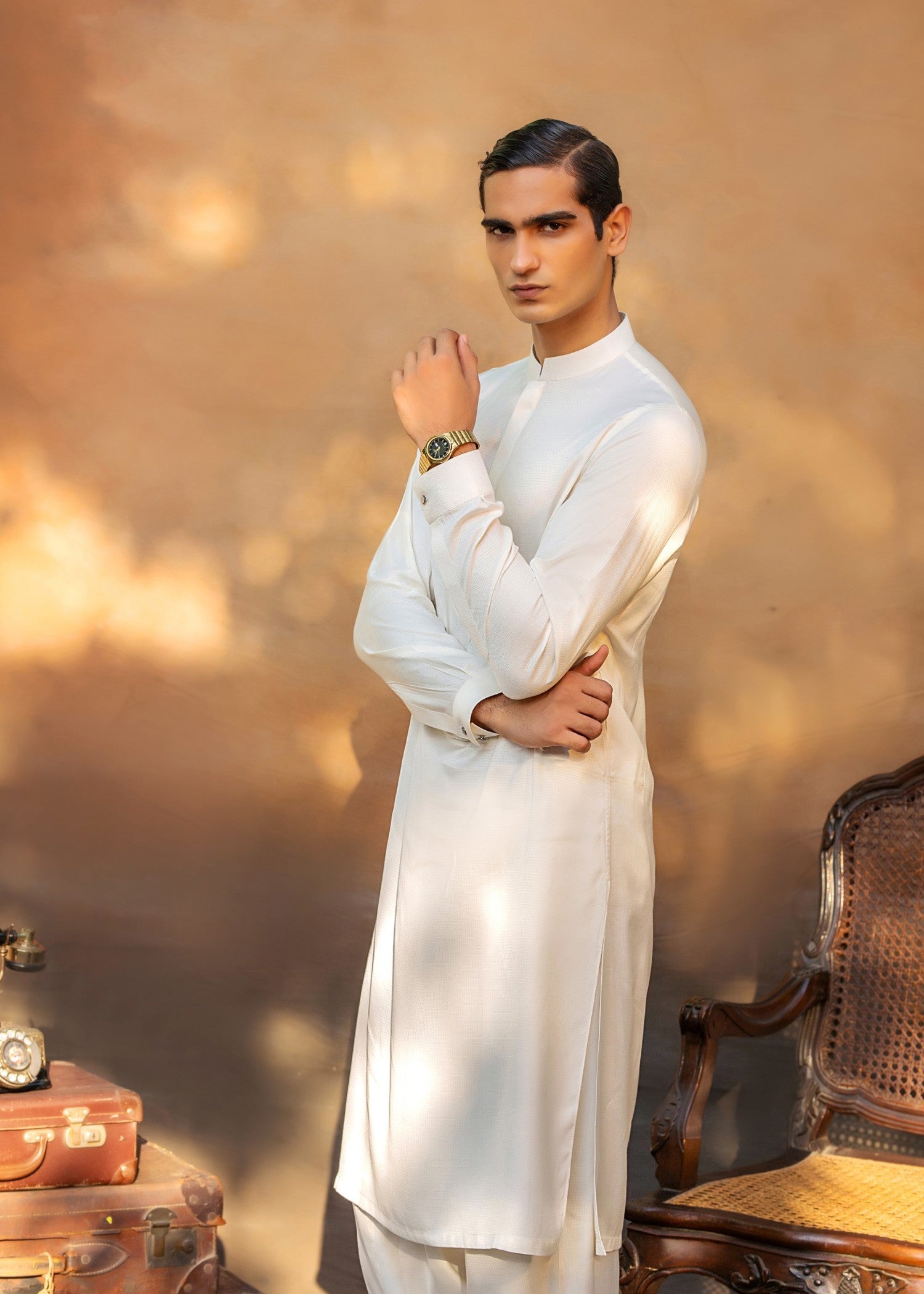 cotton dobby Shalwar Kameez in Cream