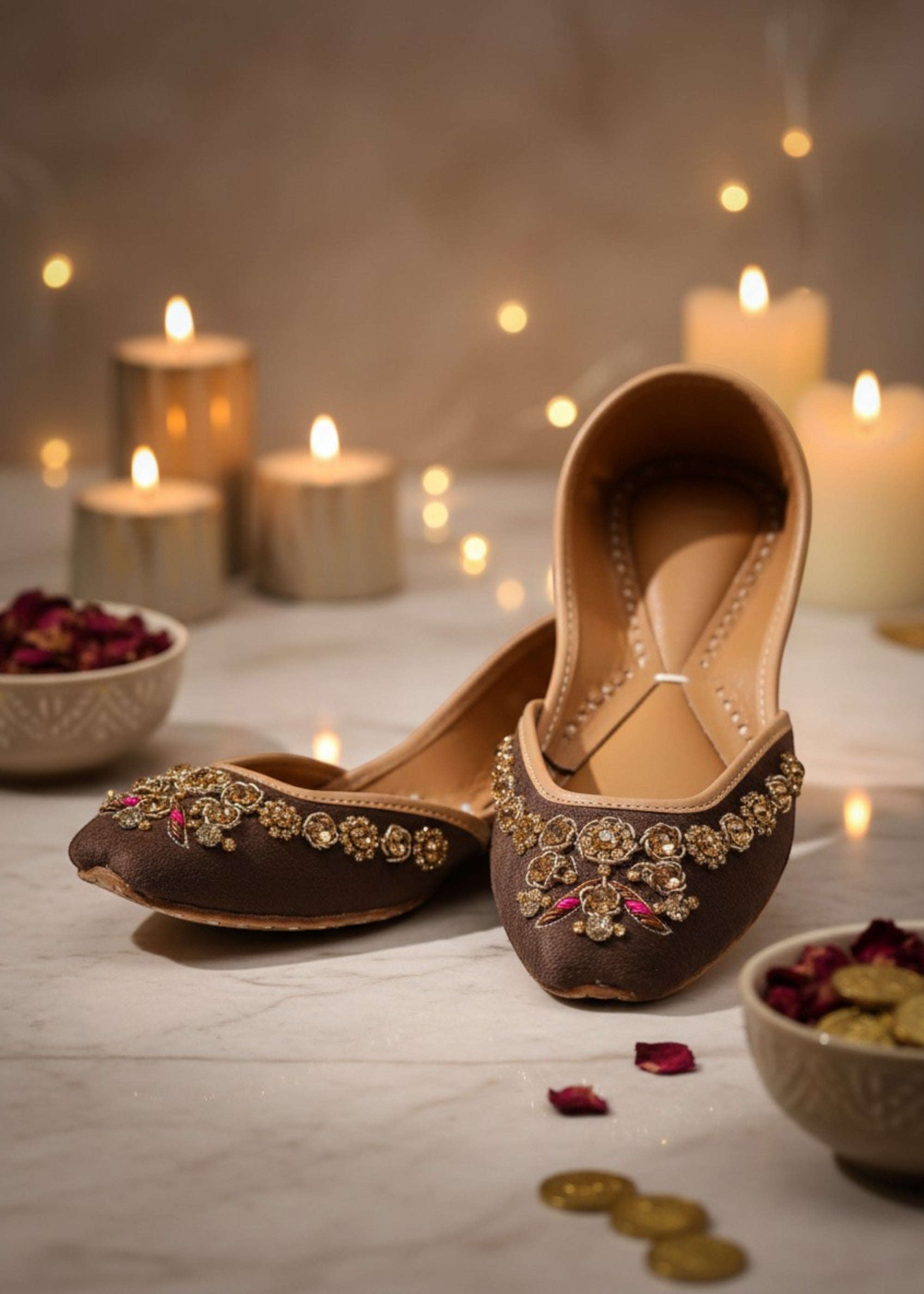 Khussa in Coffee brown by - High Quality Women Khussa IYJ6040