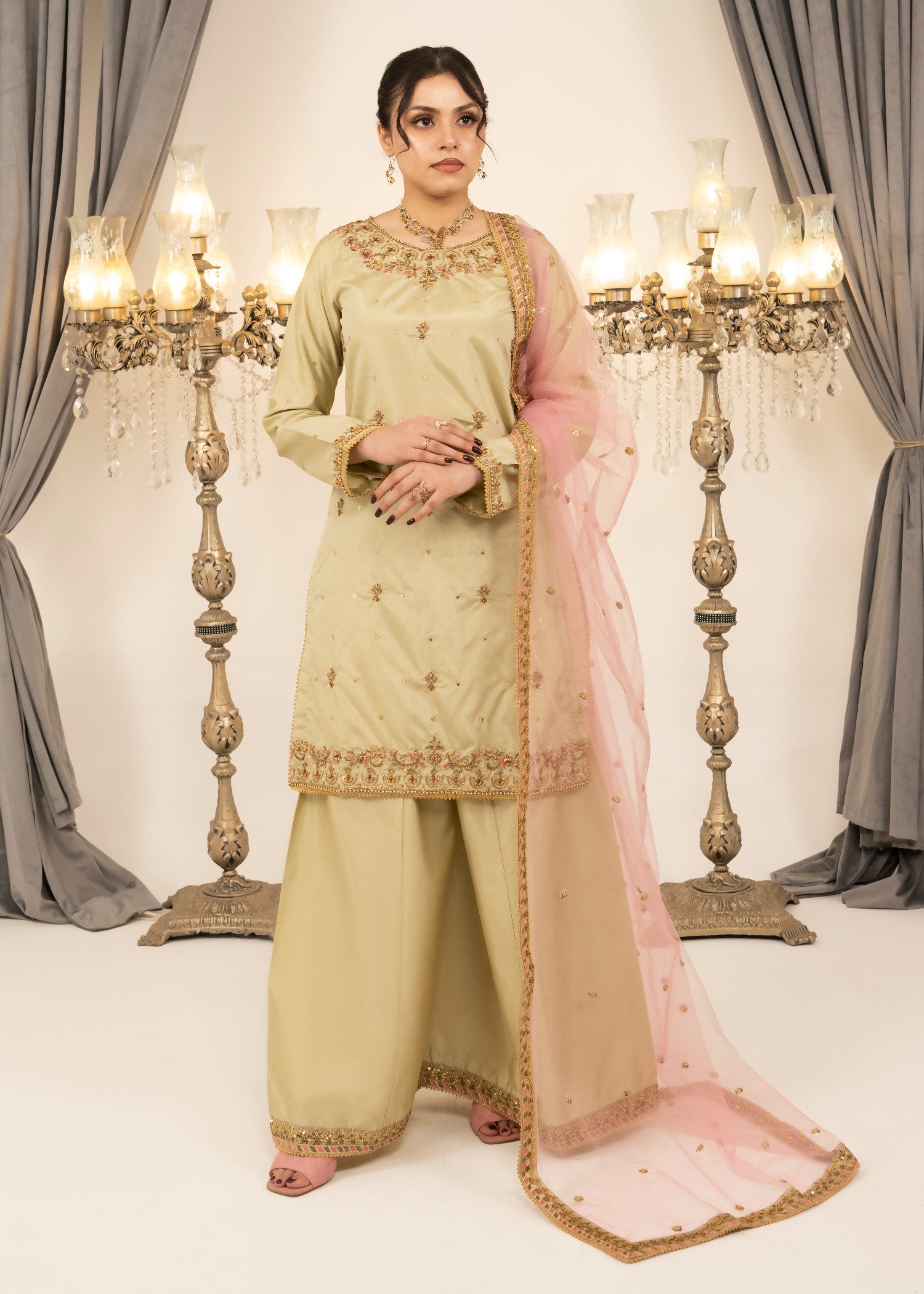 tussar silk Sharara in Beige