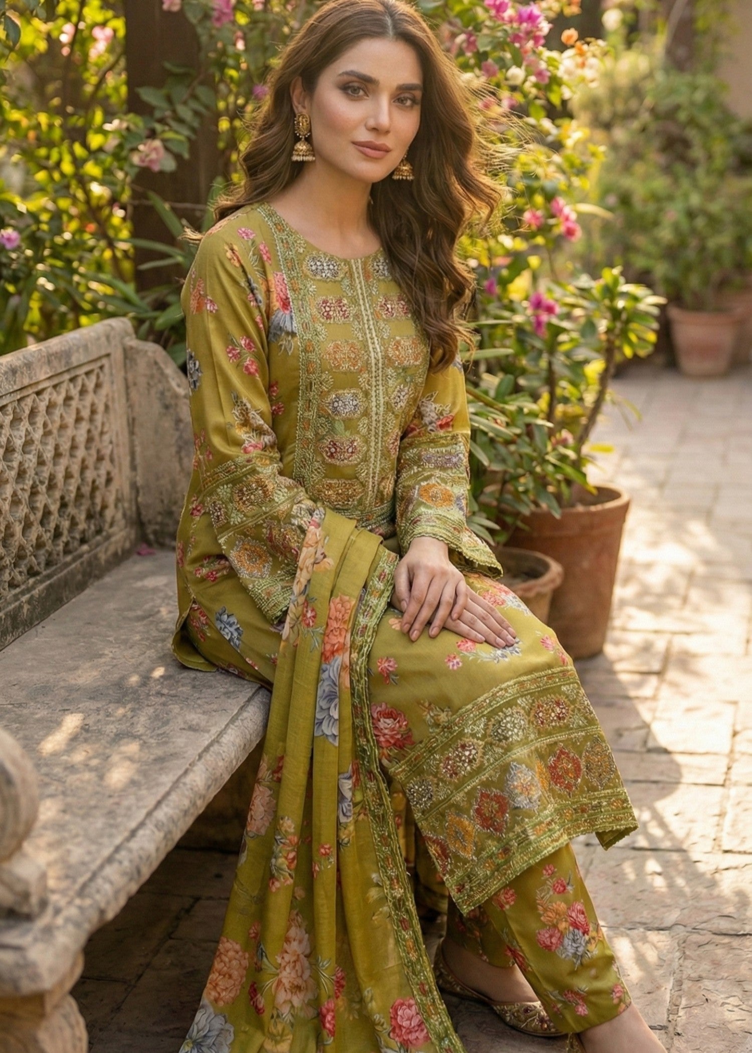 pk charmuse silk Kurta Set in Multi, pear