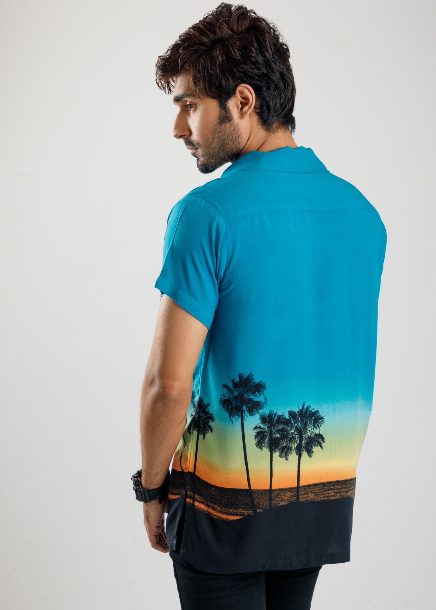 linen Casual Shirt in Black, turquoise