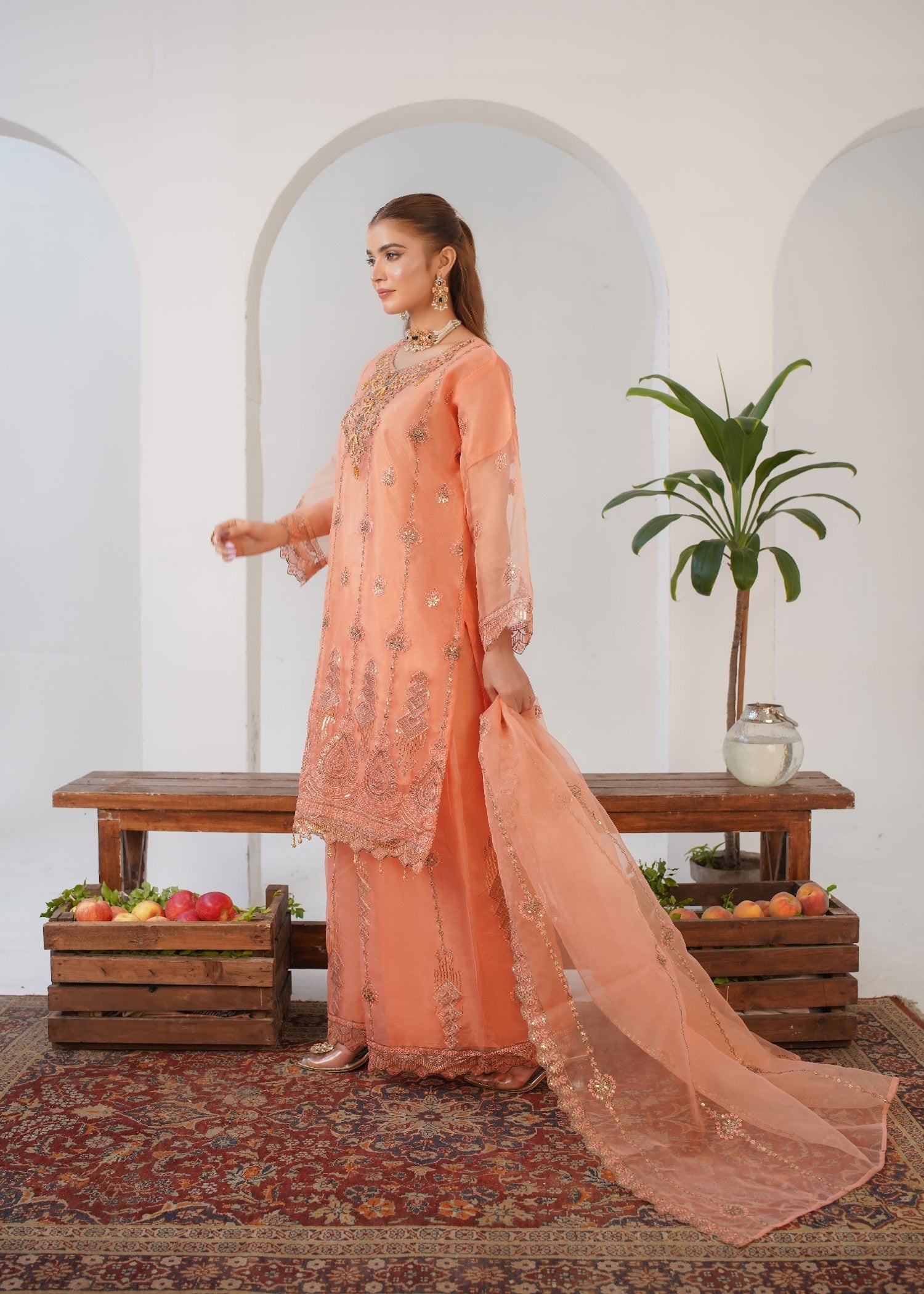 organza Sharara in Peach orange
