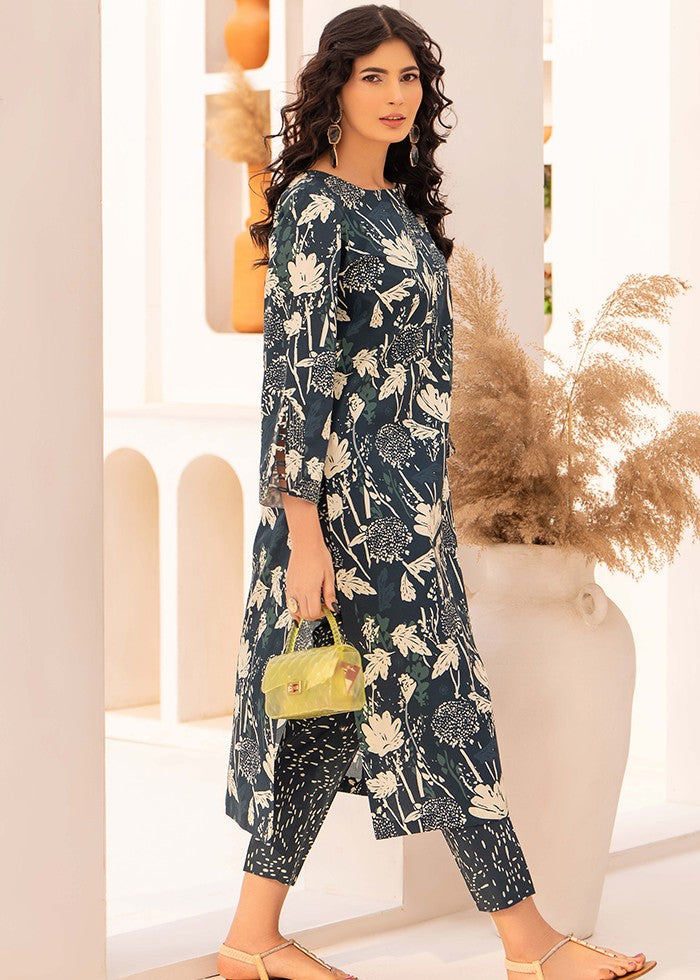 cambric cotton Kurta Set in Bottle green