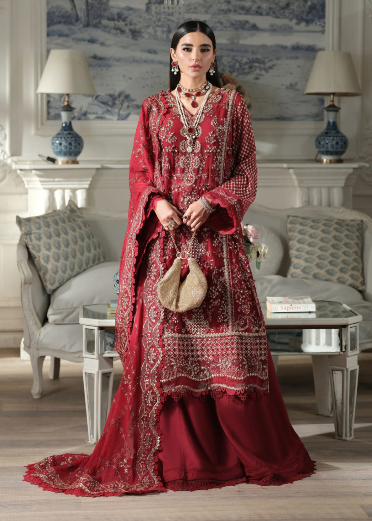 chiffon Unstitched in Spicy red