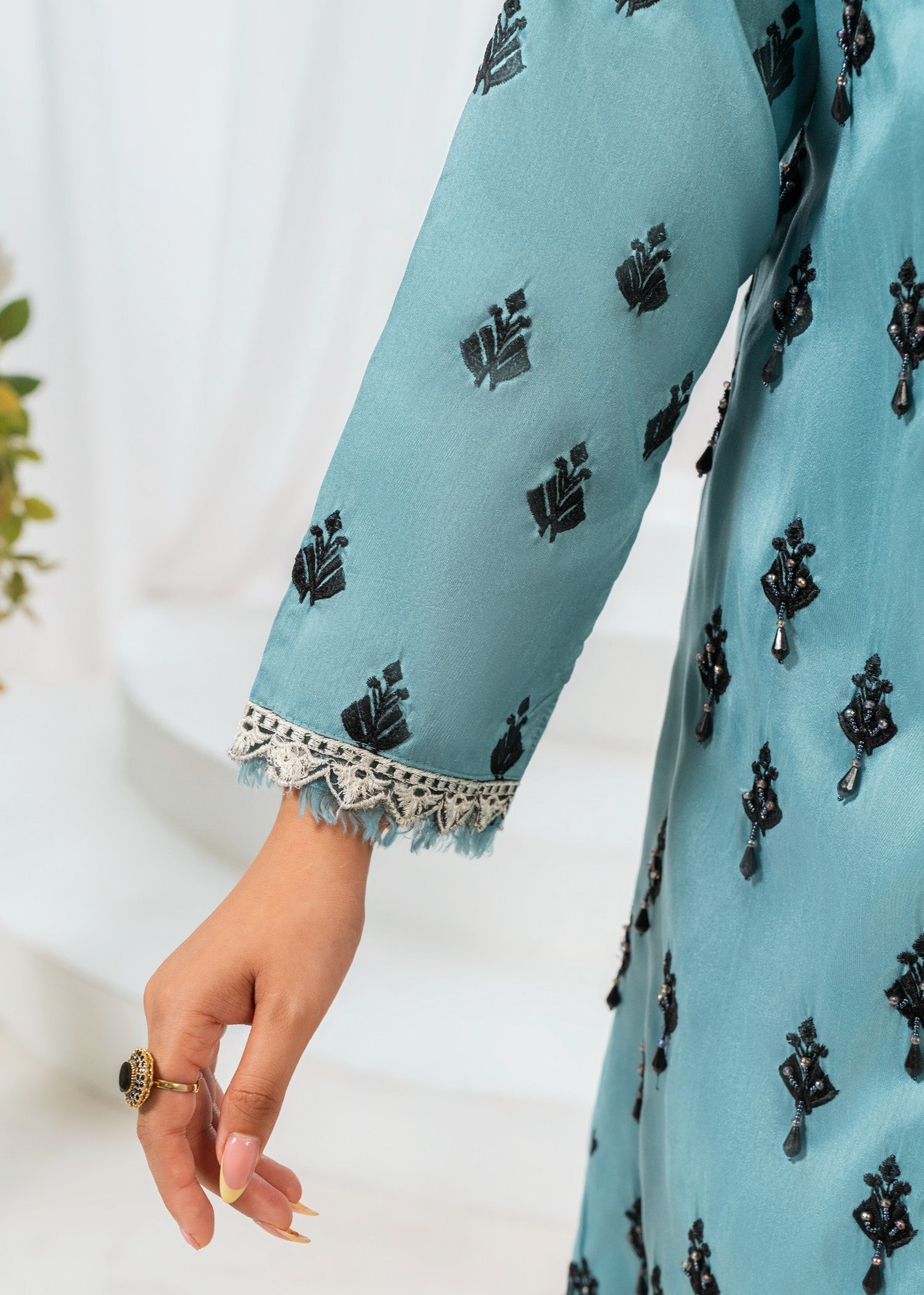 raw silk Gown in Pacific blue
