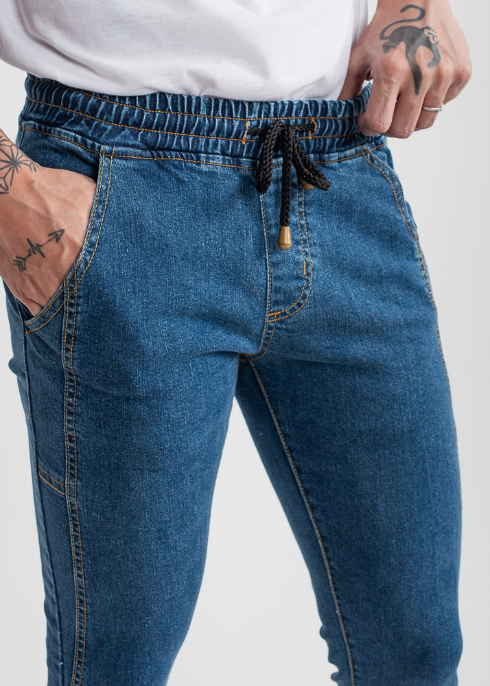 denim Jogger Pants in Dark blue
