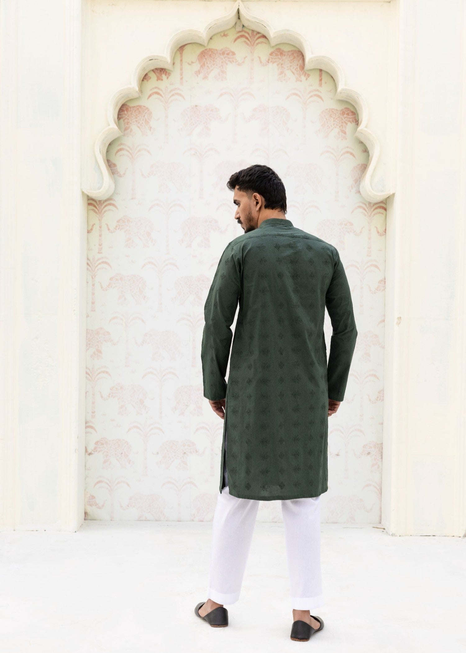 schiffli Kurta in Green