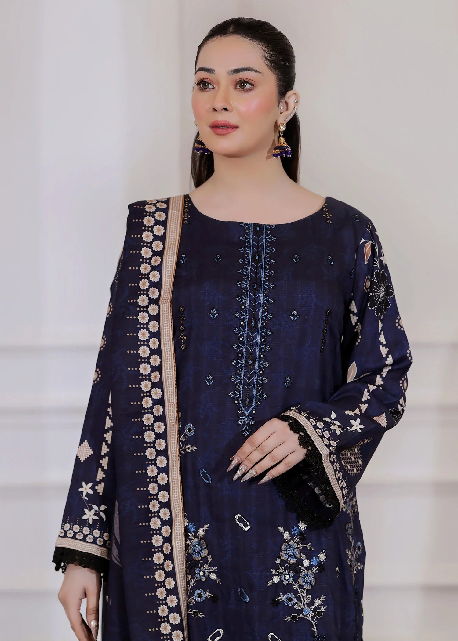 wool Kurta Set in Dark blue
