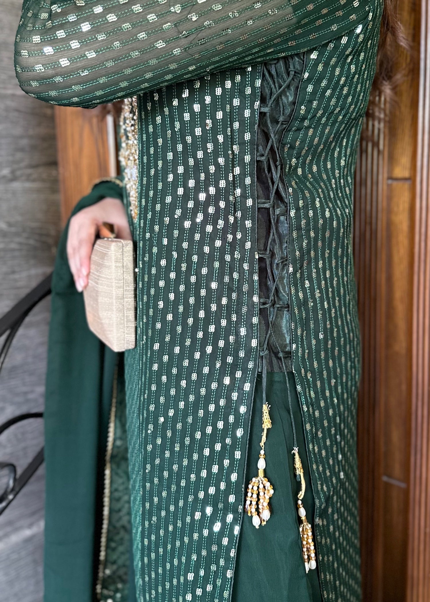 chiffon Sharara in Dark green
