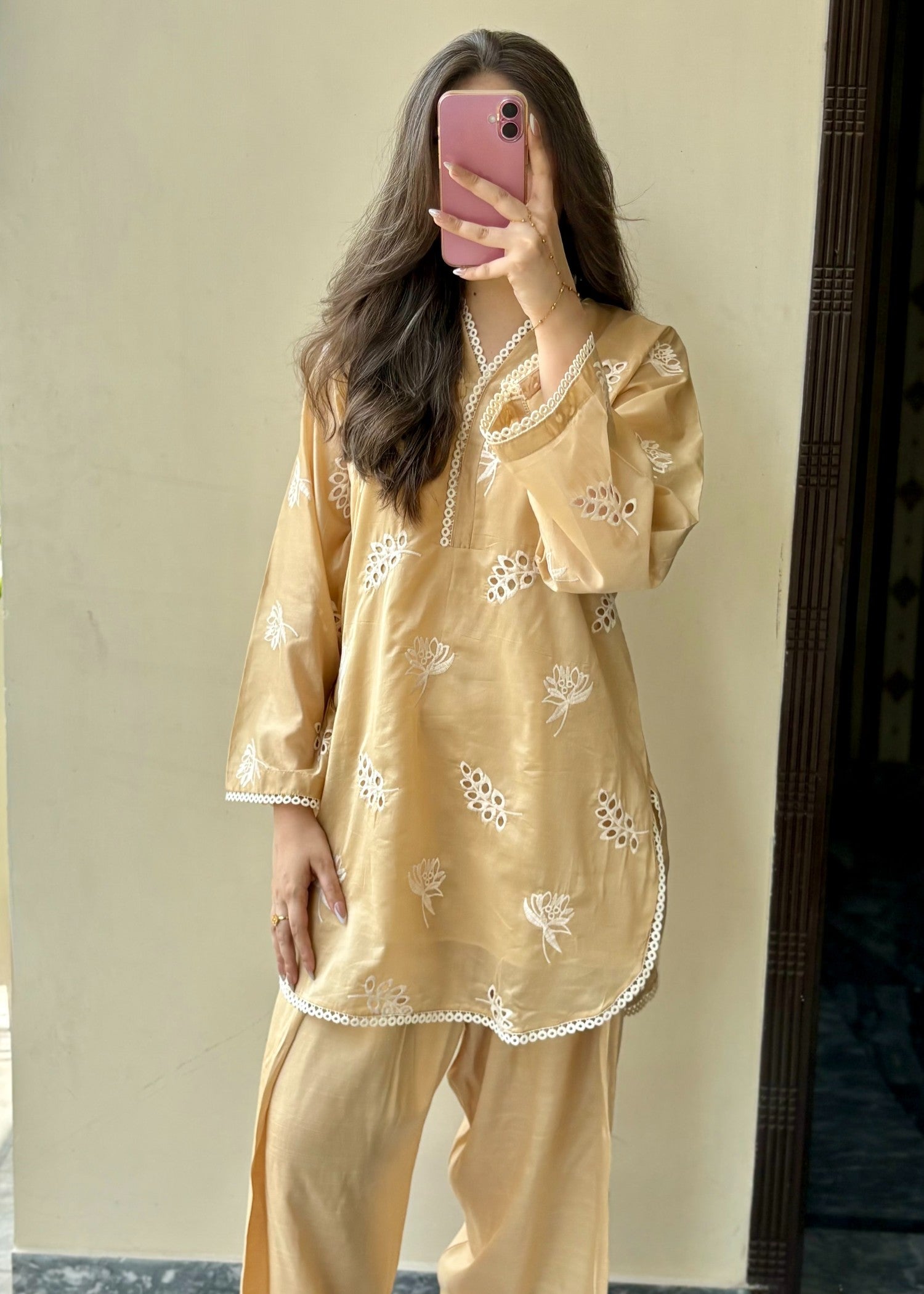 paper lawn Co Ord Sets in Golden brown