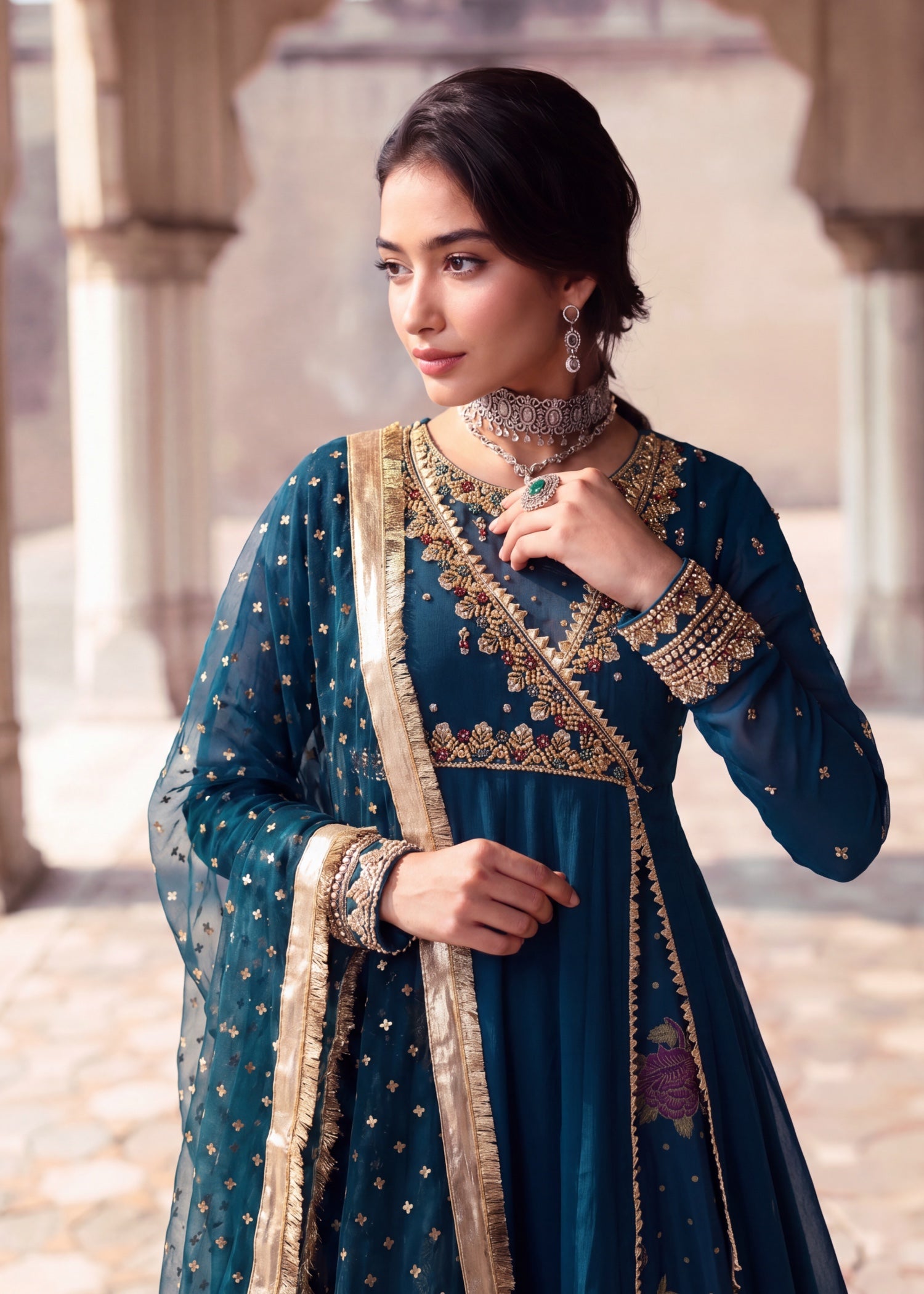 chiffon Angrakha in Cobalt blue