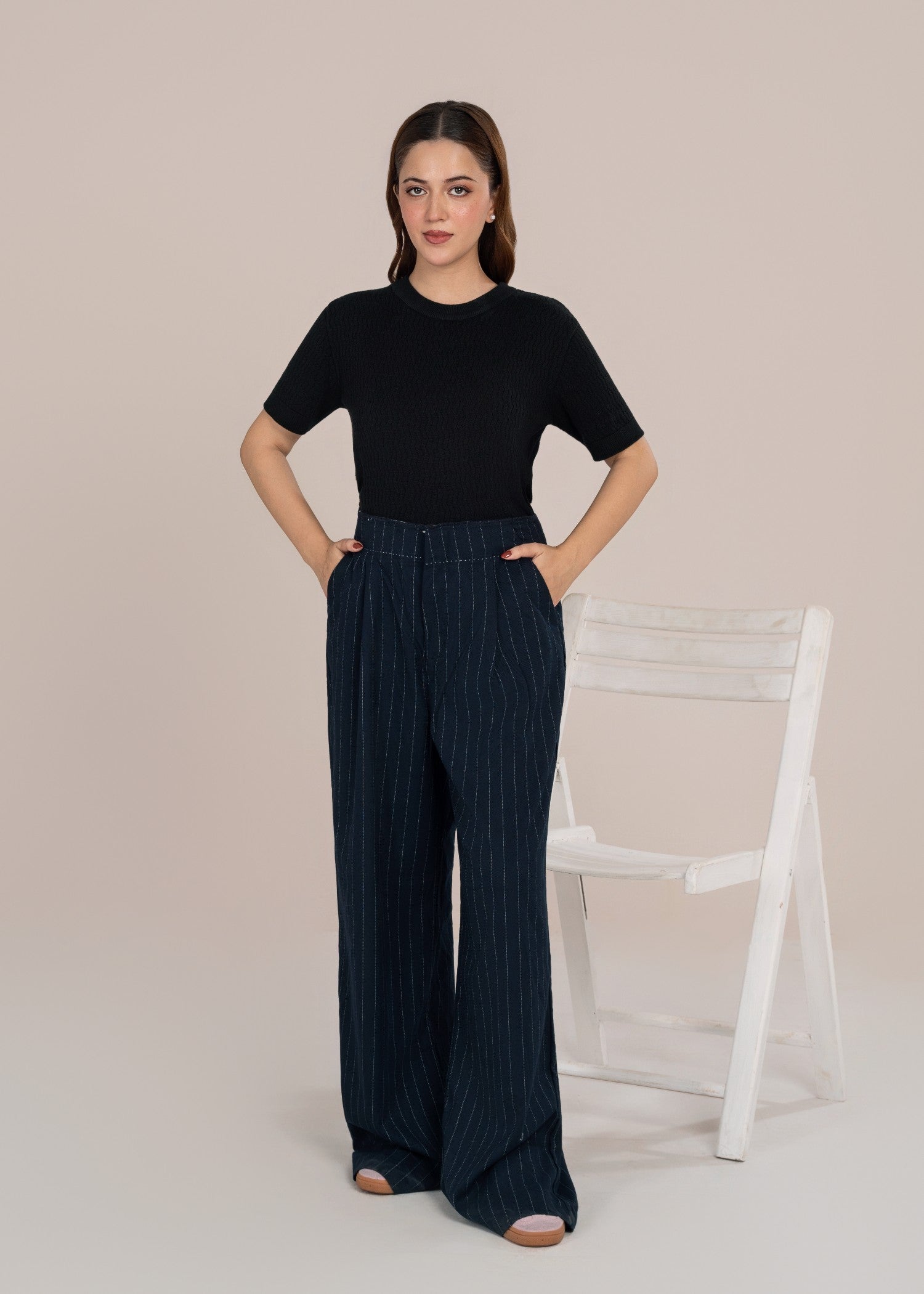 linen Trousers in Navy blue