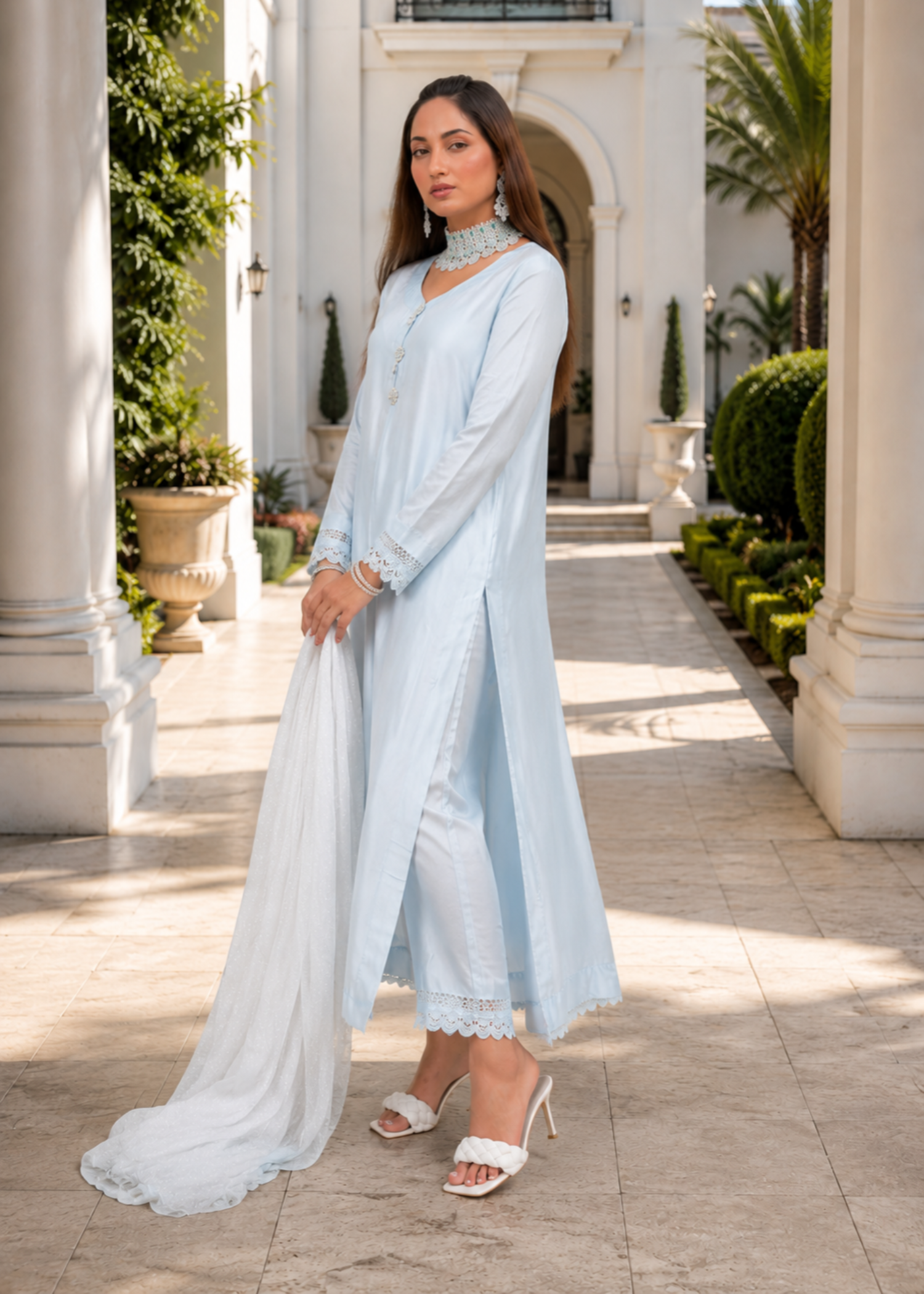 pure silk Kurta Set in Ice blue