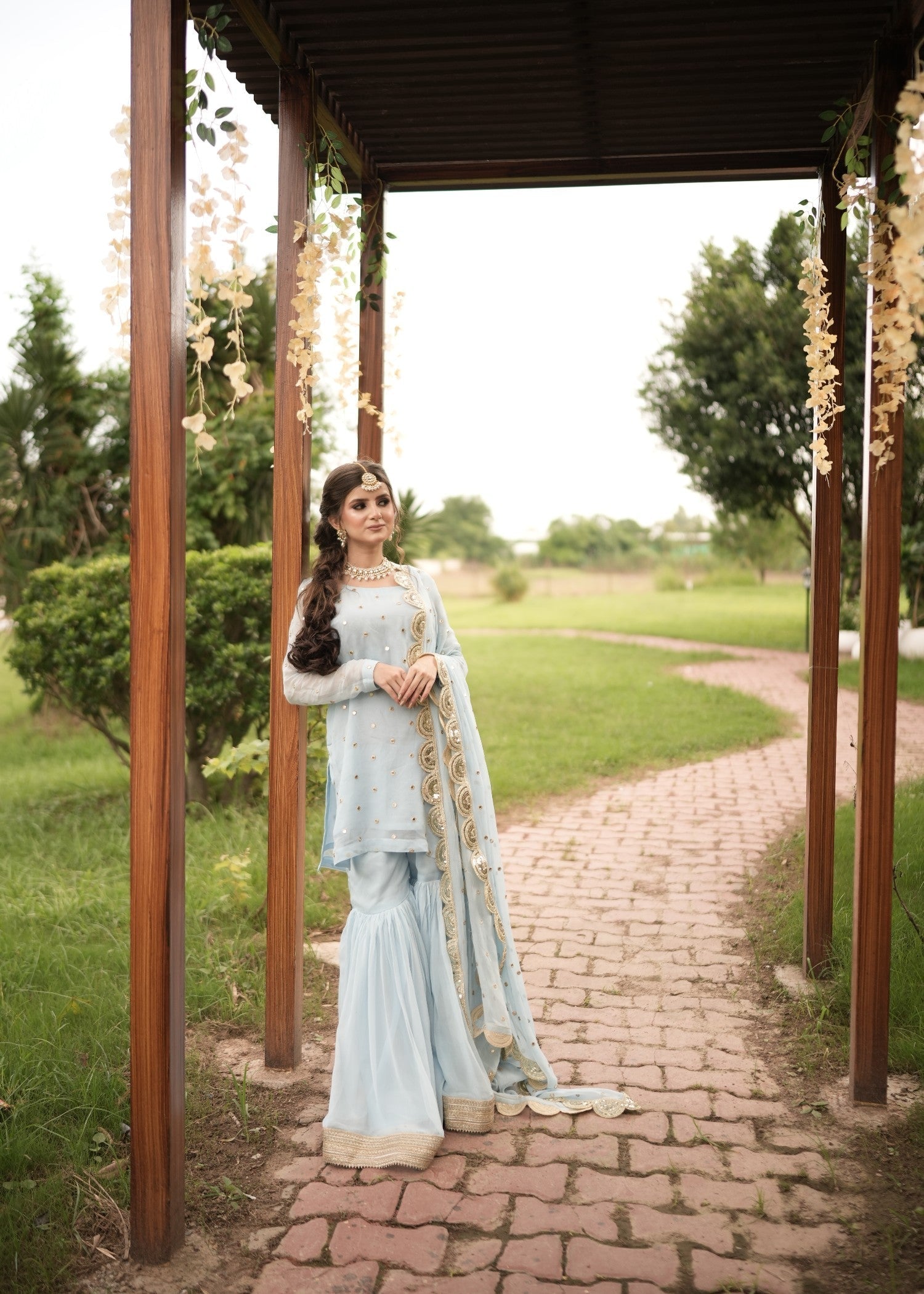 chiffon Gharara in Powder blue