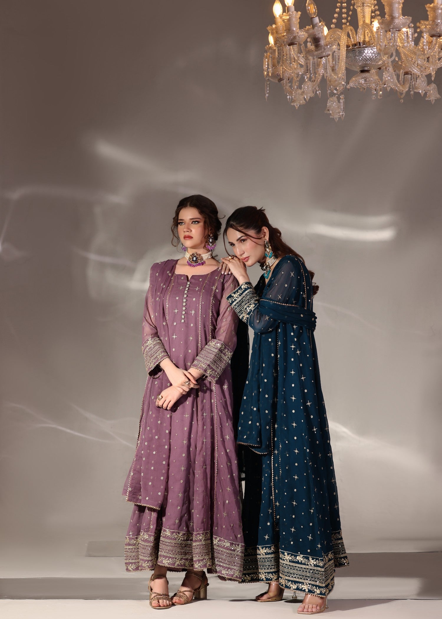 chiffon Pishwas in Teal