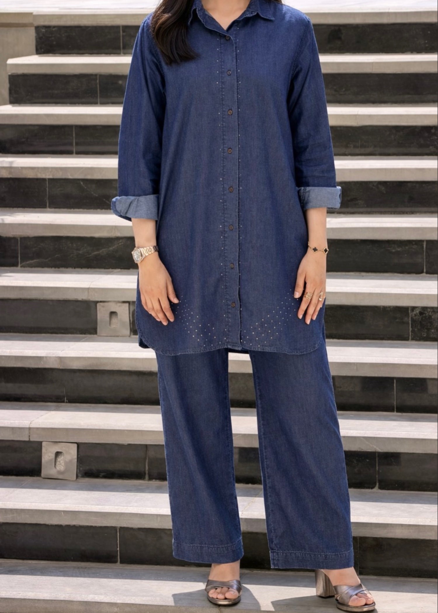denim-like chambray Co Ord Sets in Dark blue