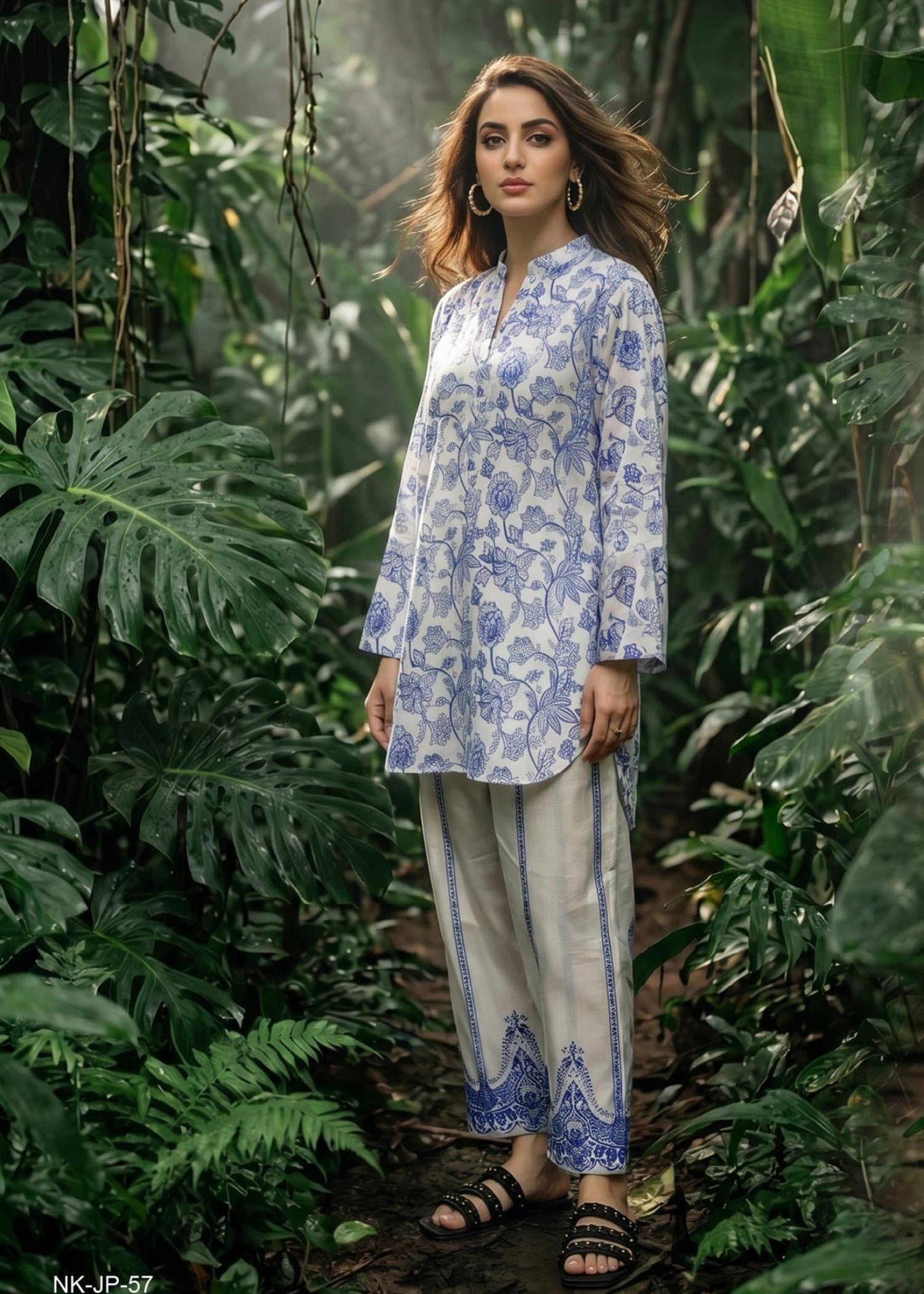 slub lawn Kurta Set in White
