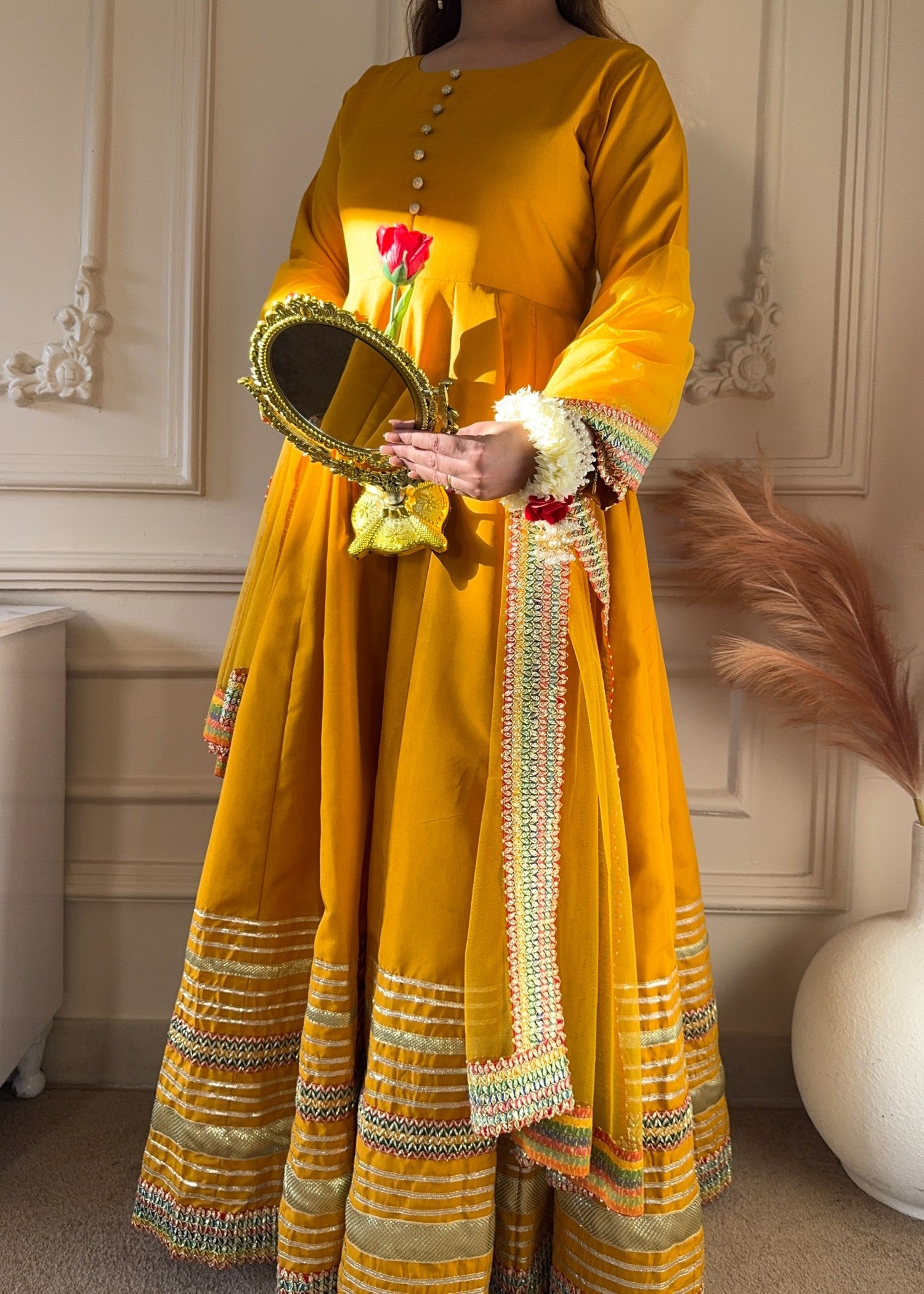 satin silk Anarkali in Mustard
