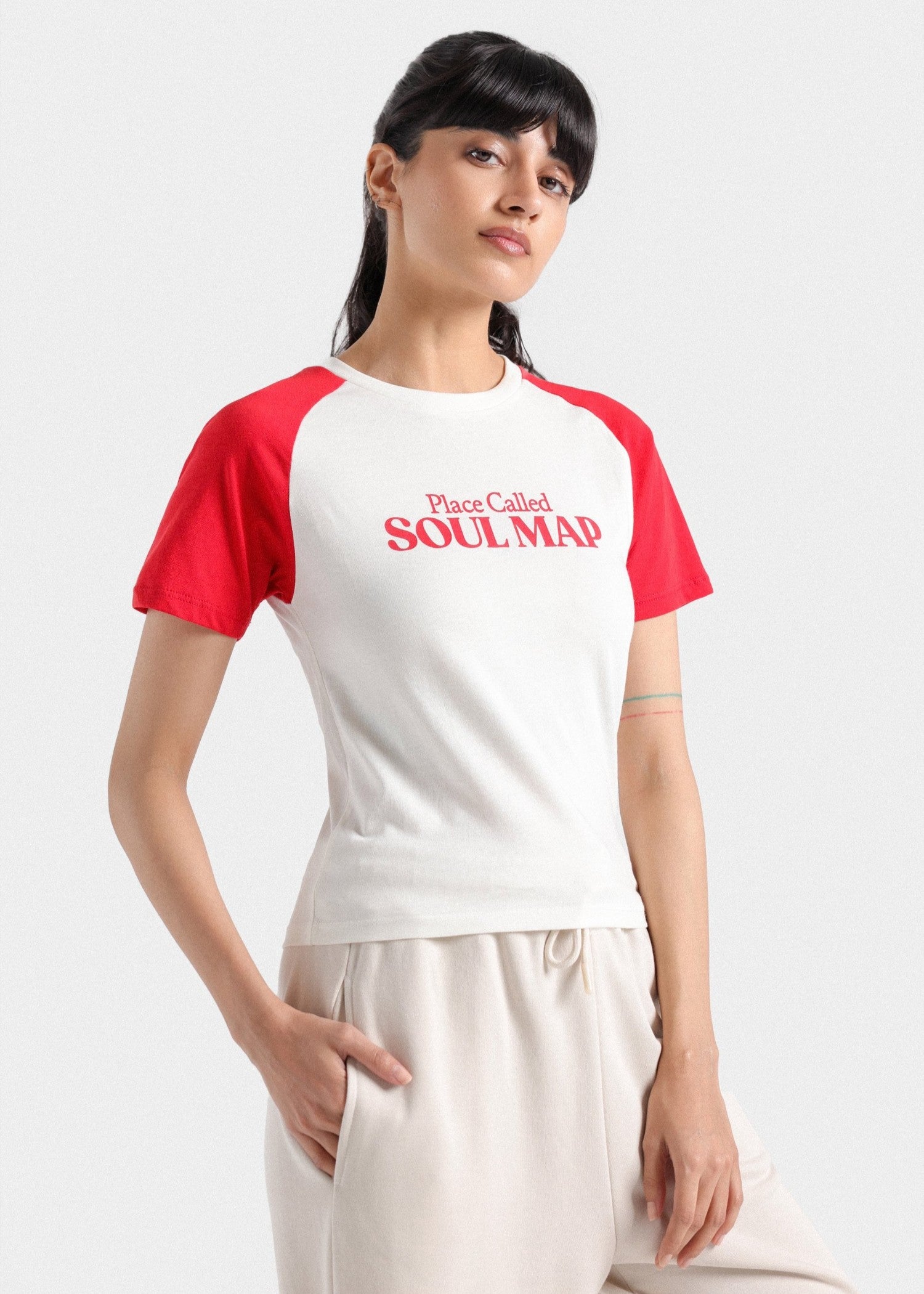 cotton T Shirt in Red, white