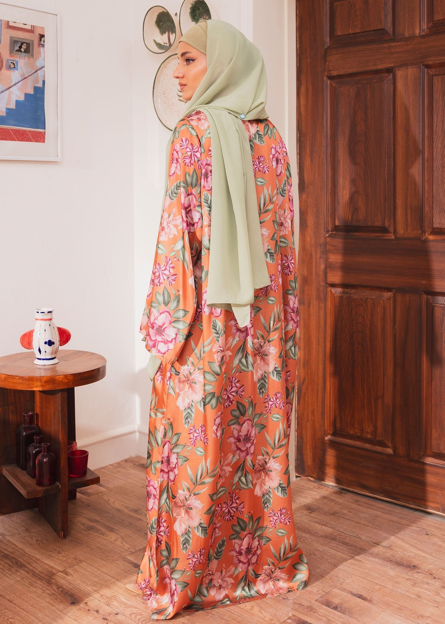 silk Abaya in Rust orange