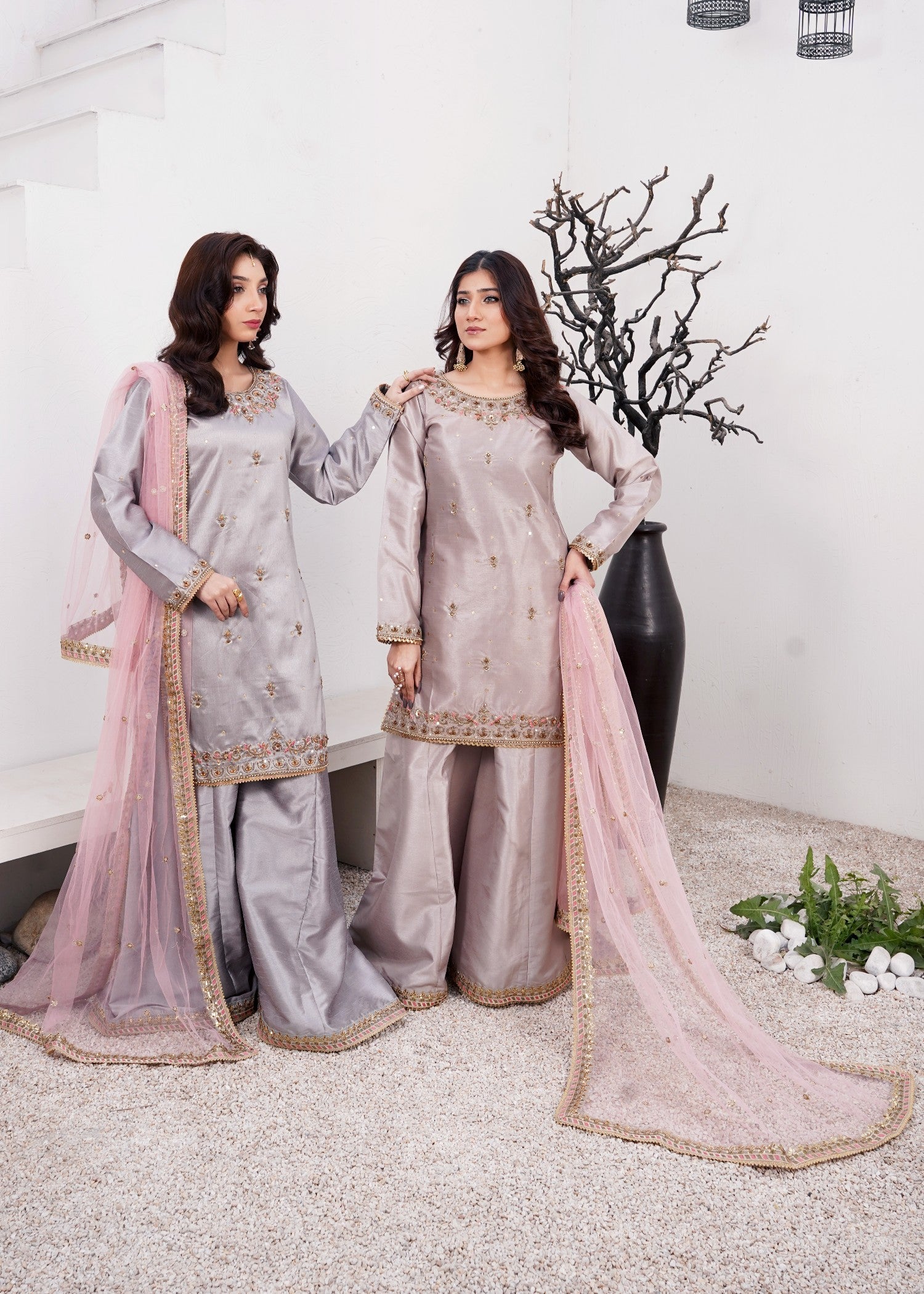 tussar silk Sharara in Pastel grey