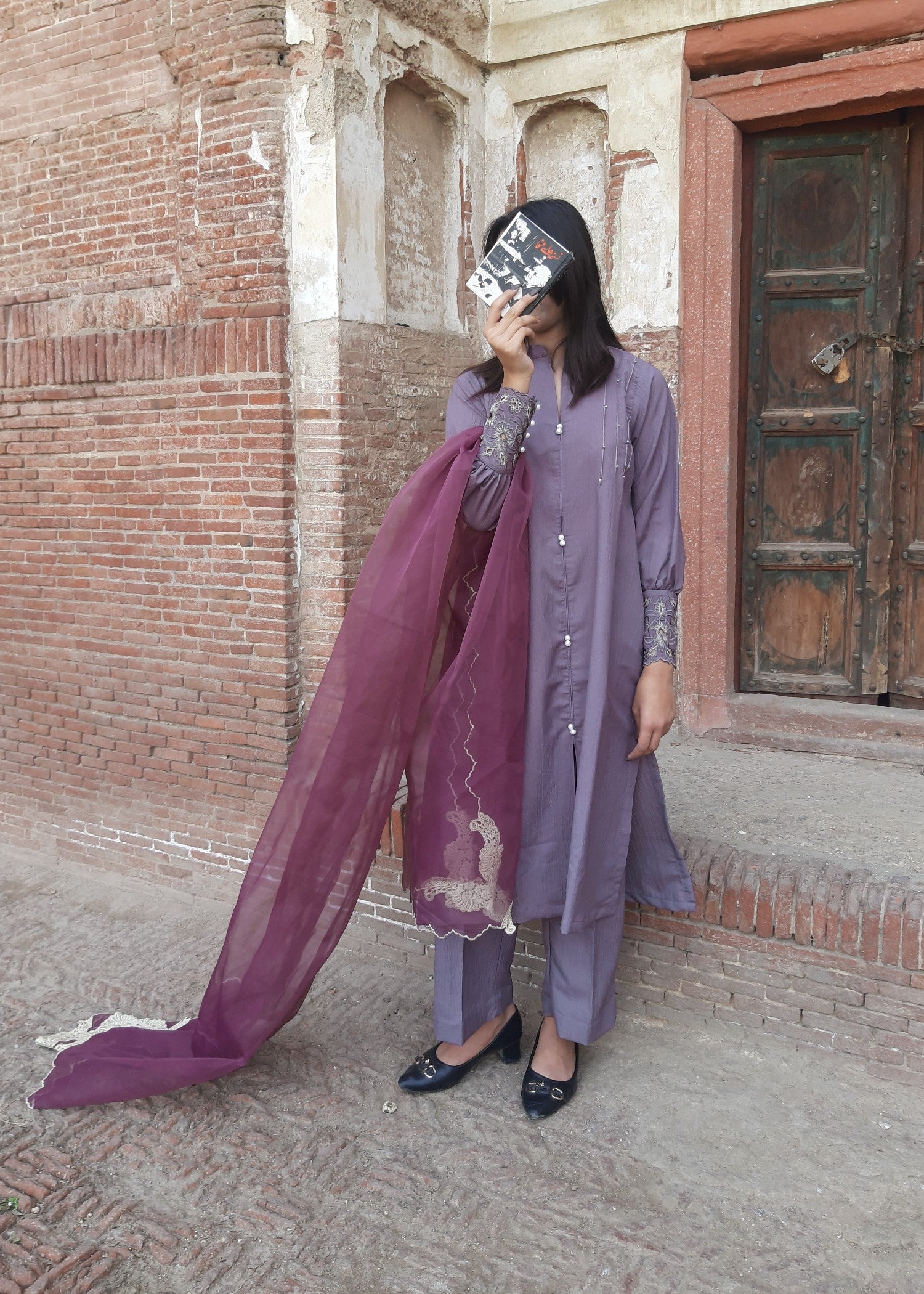 textured grip Kurta Set in Heathered lilac