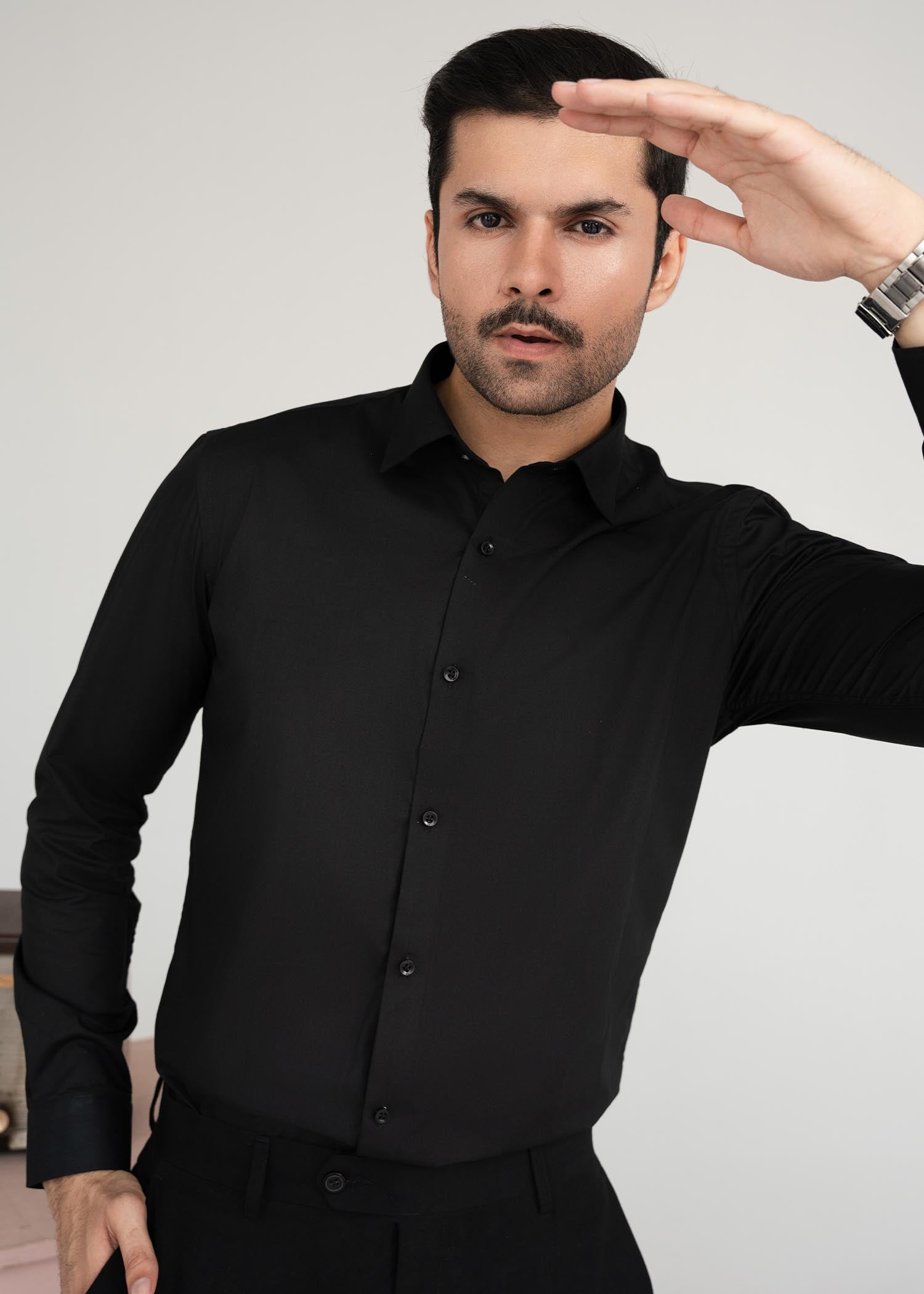 wash & wear Formal Shirt in Black
