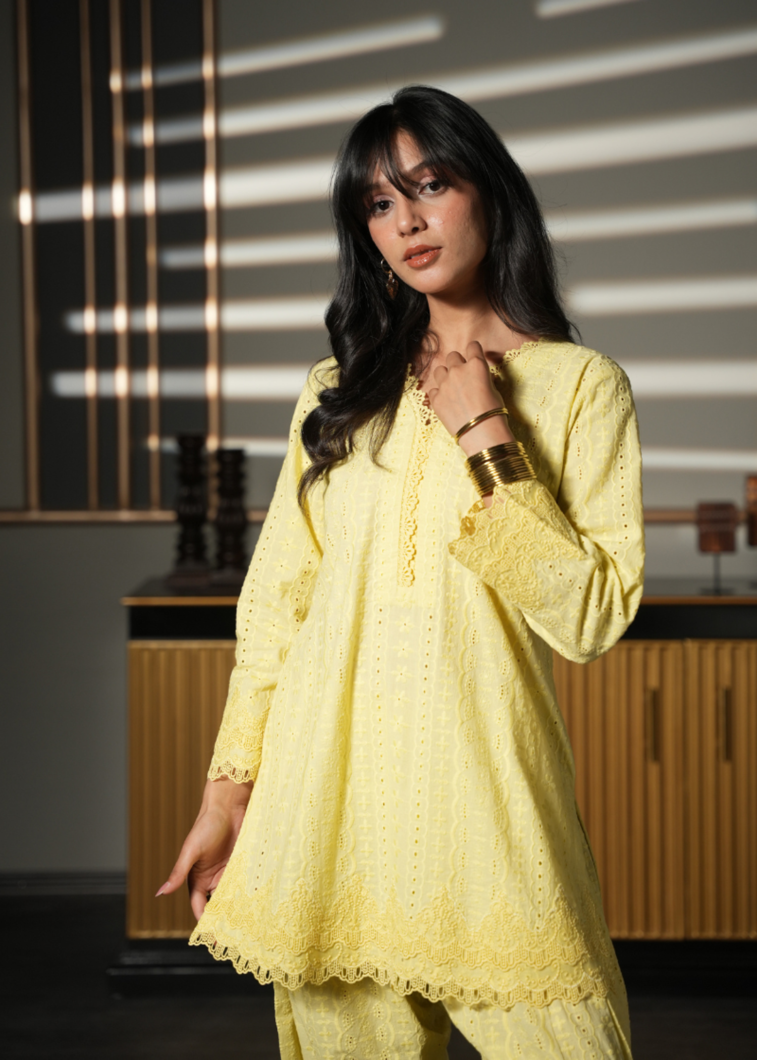 chikankari cotton Co Ord Sets in Yellow