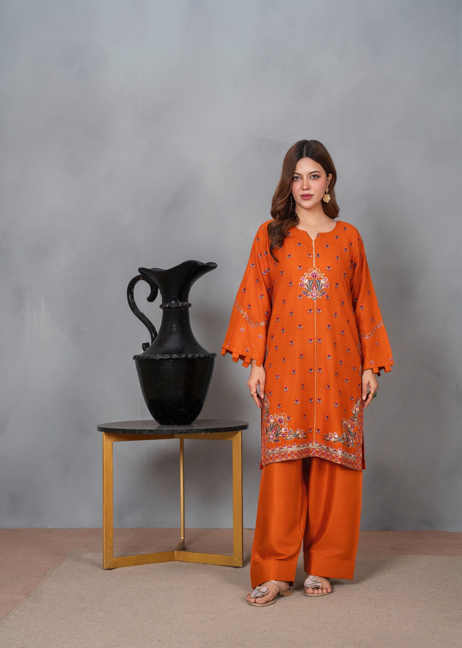 linen Kurta Set in Orange