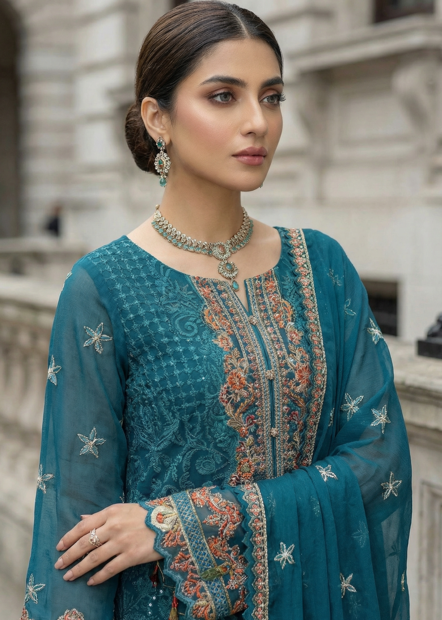 chiffon Kurta Set in Bondi blue