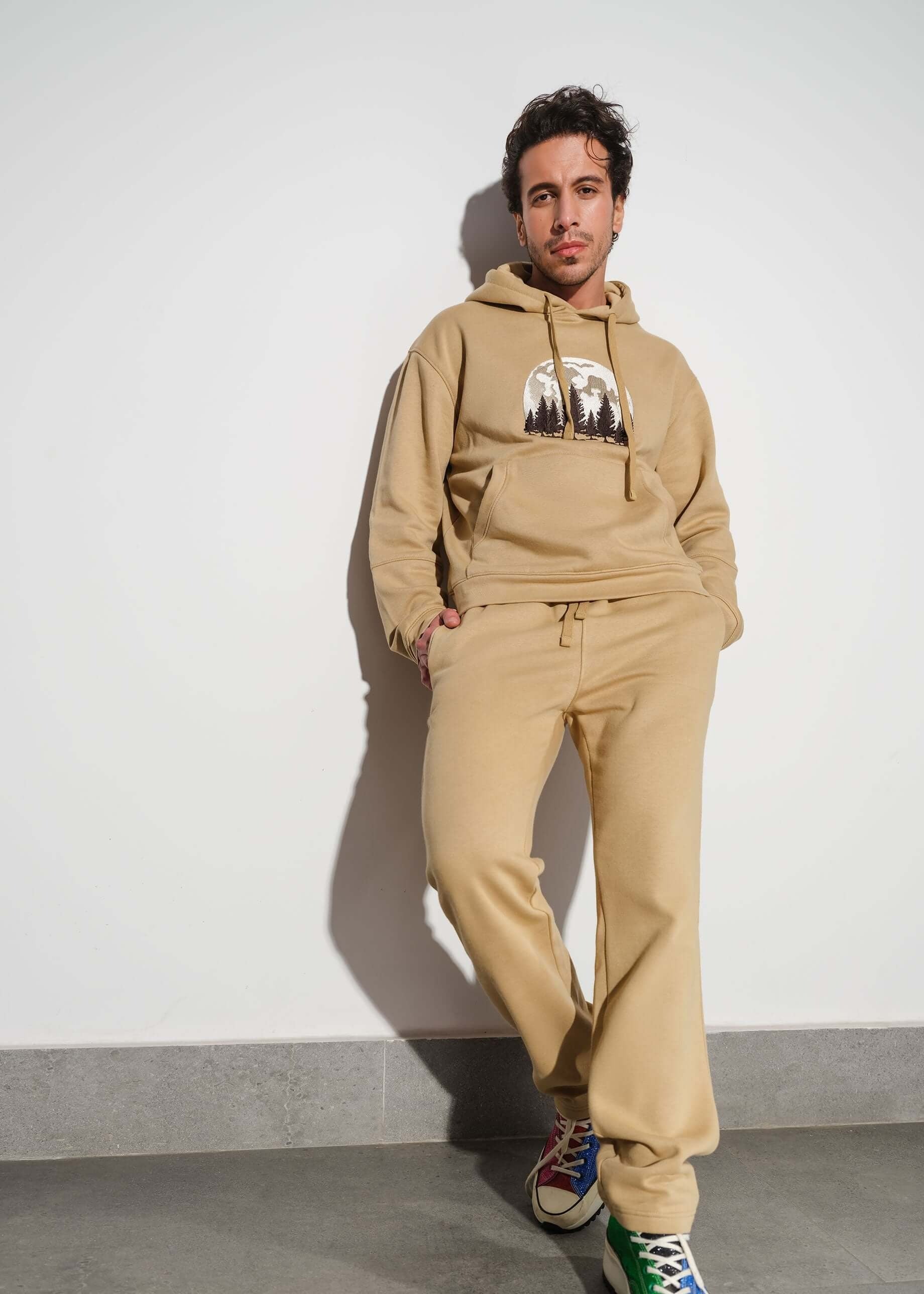 cotton jersey Hoodie in Camel brown