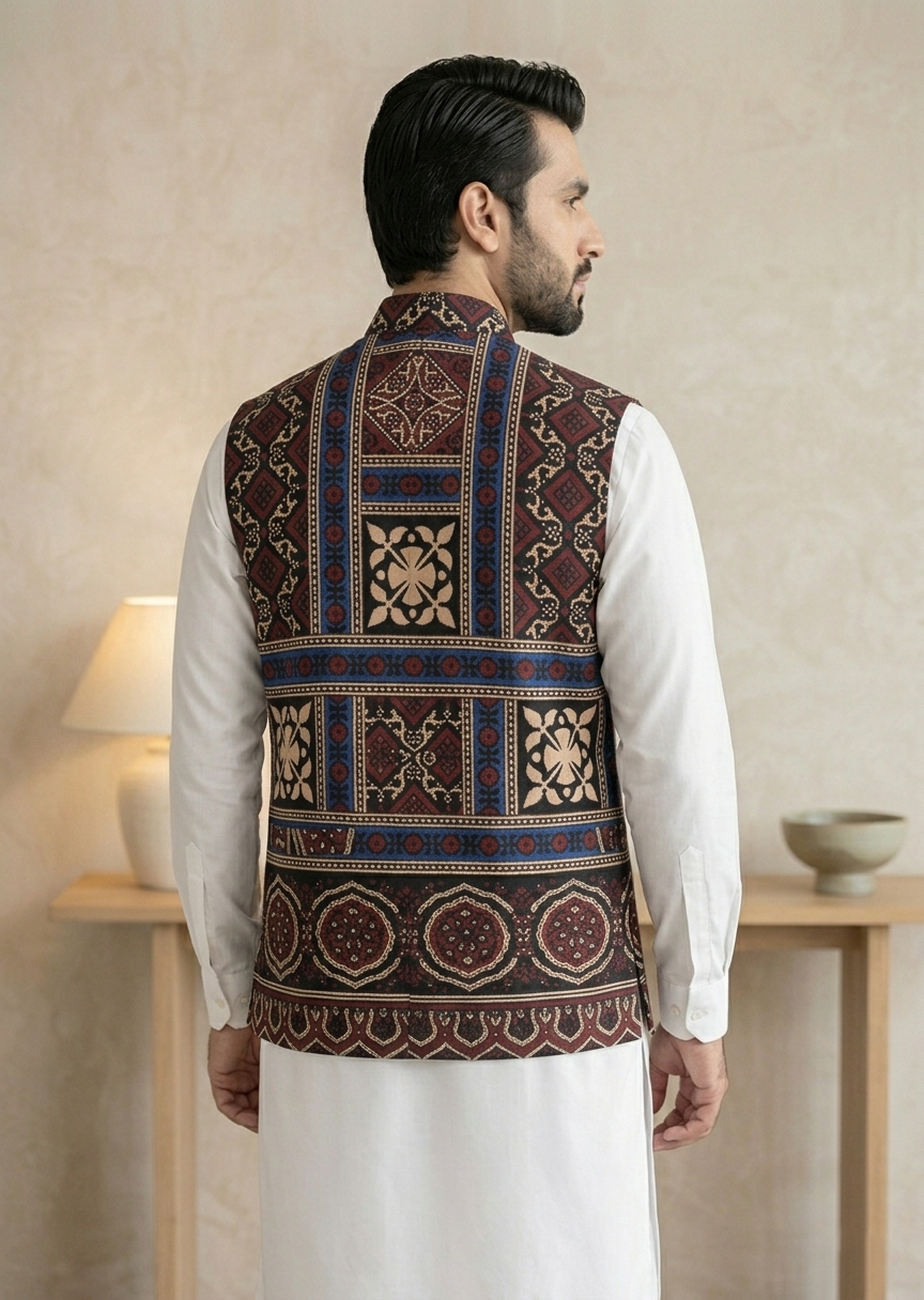 worsted wool Waistcoat in Blue, red, white