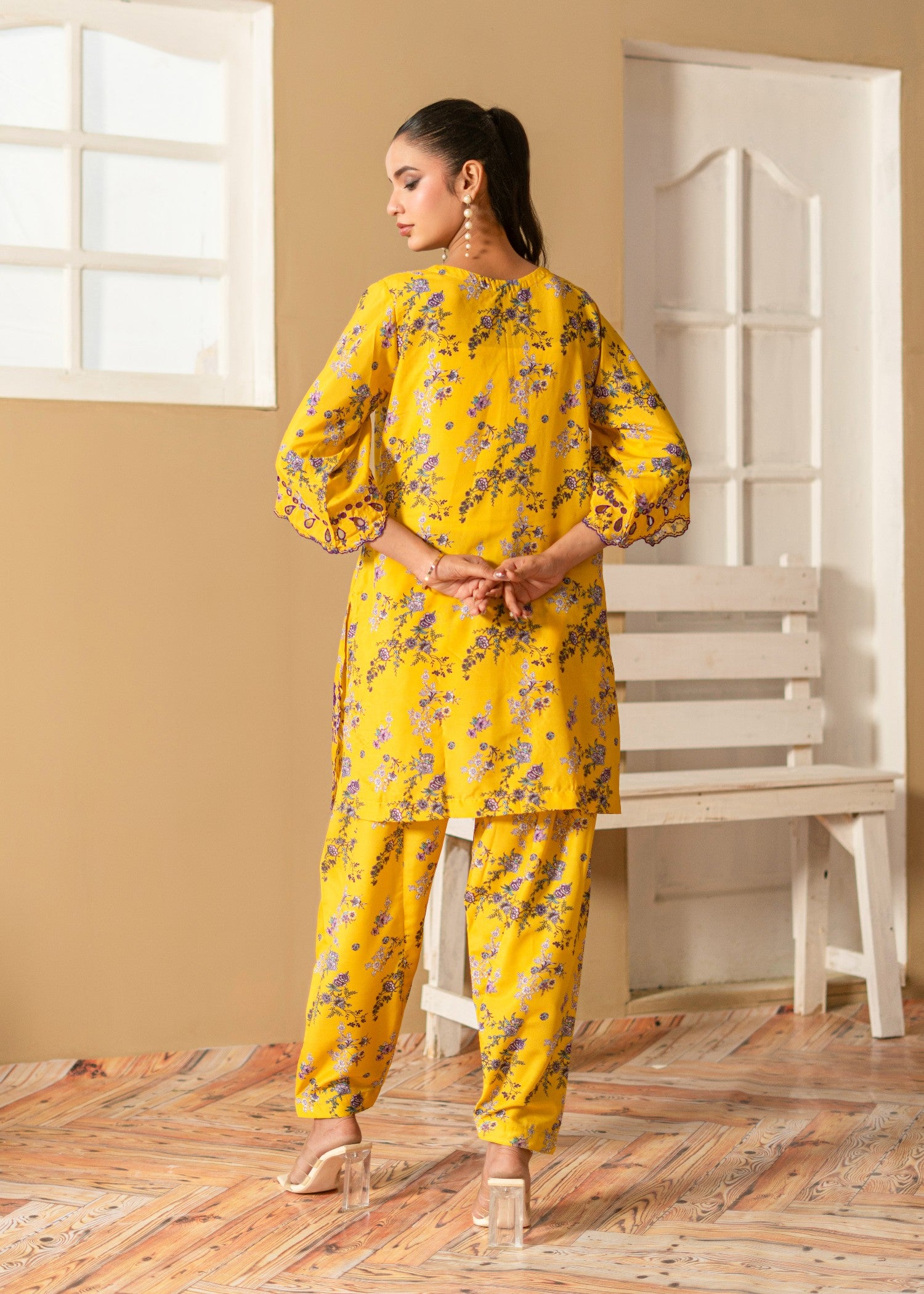 polyester crepe Co Ord Sets in Mustard