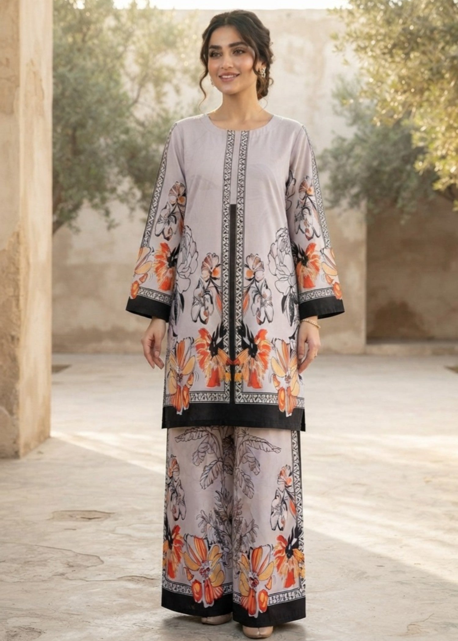 silk crepe Co Ord Sets in Steal grey