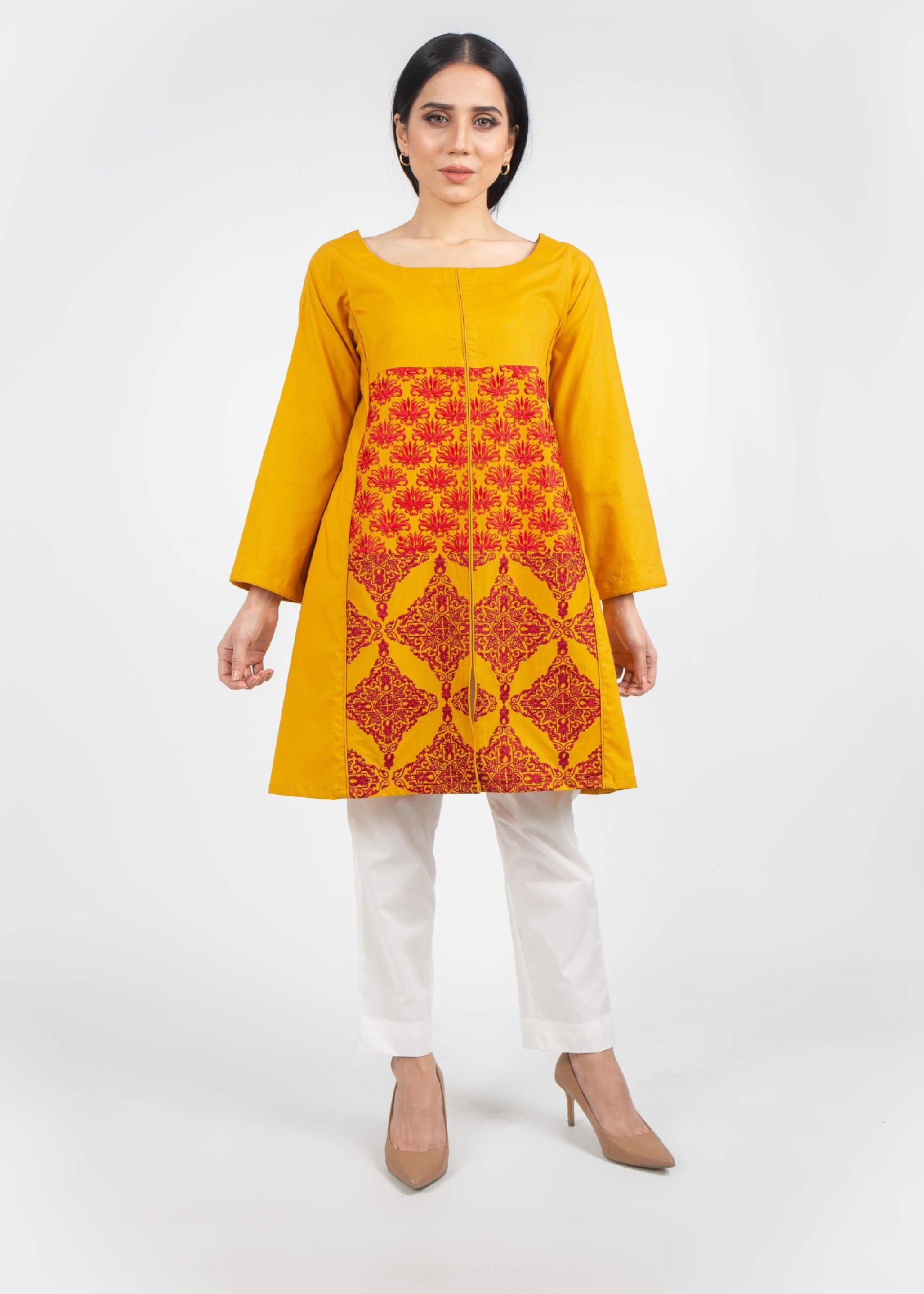 lawn Short Frock in Mustard