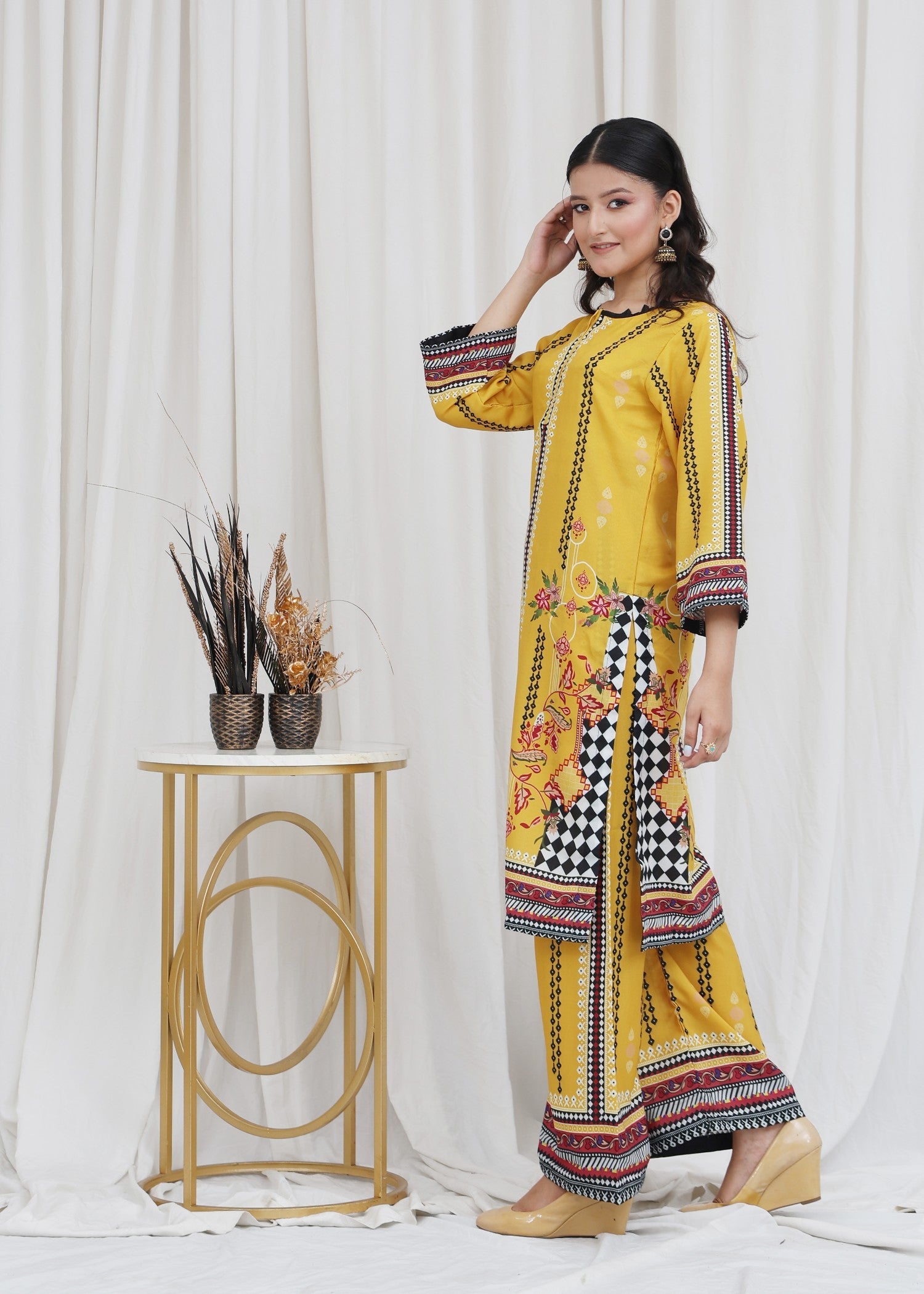 poly lawn Co Ord Sets in Mustard