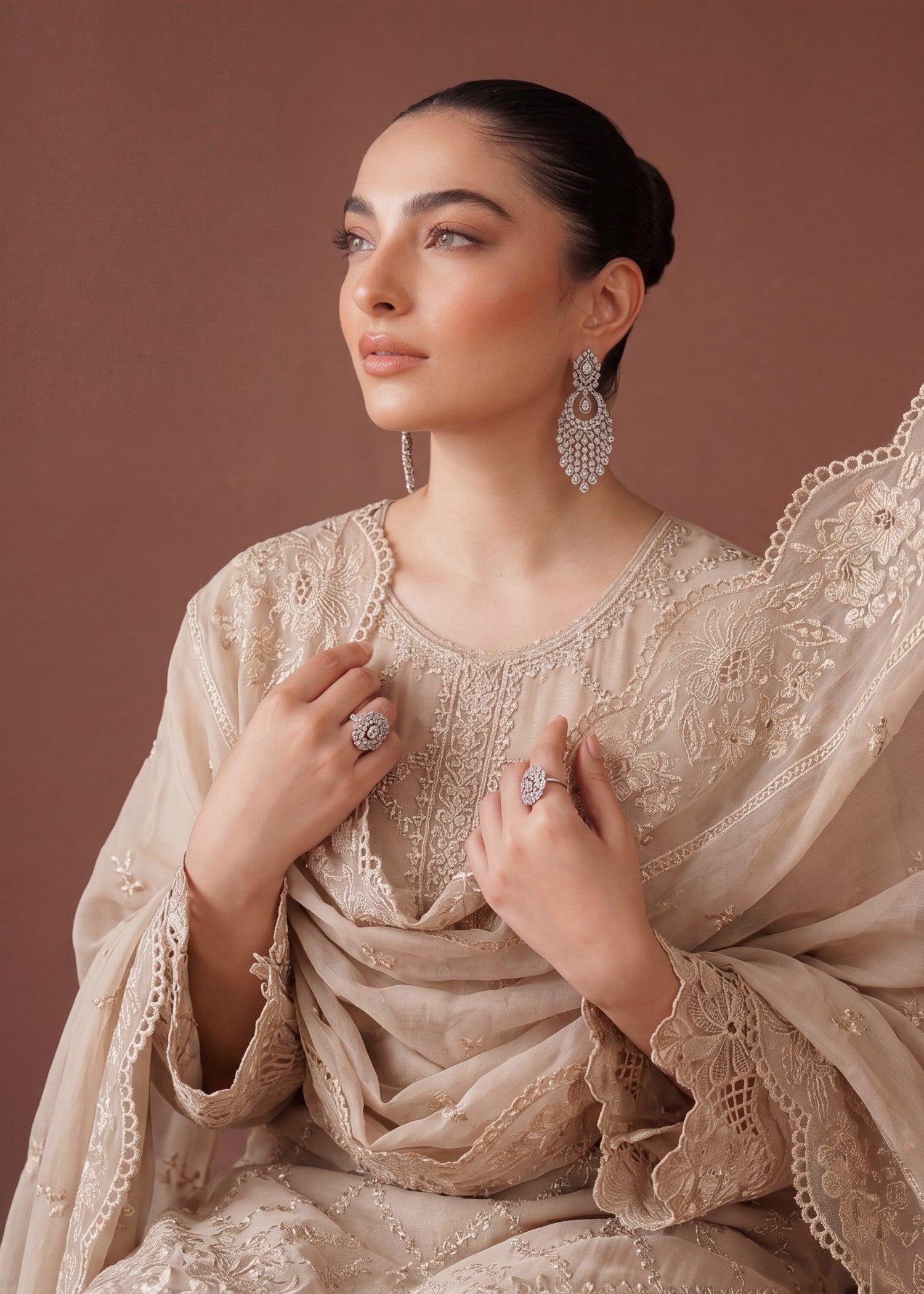 chiffon Kurta Set in Wheat