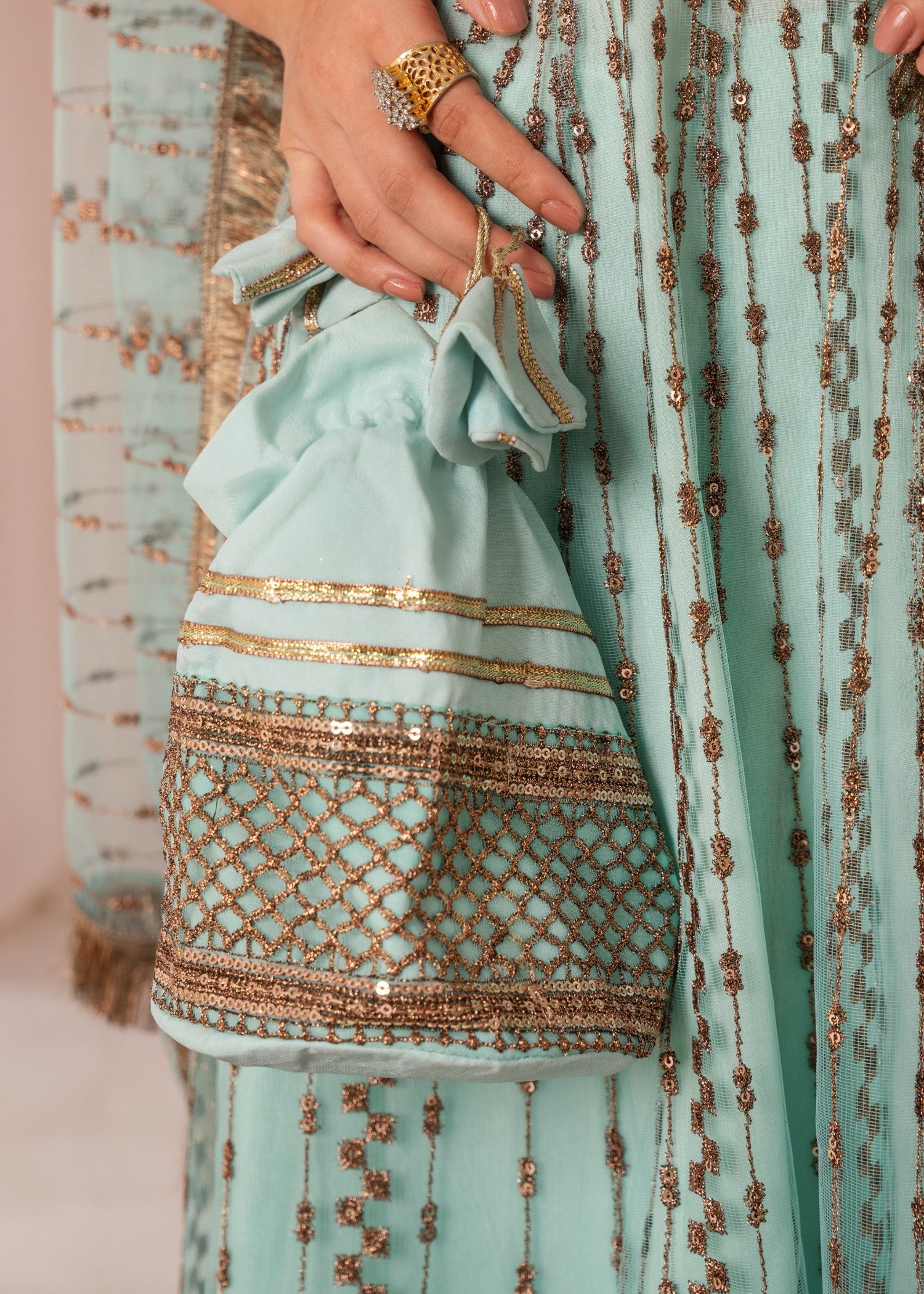 zari net Anarkali in Light blue