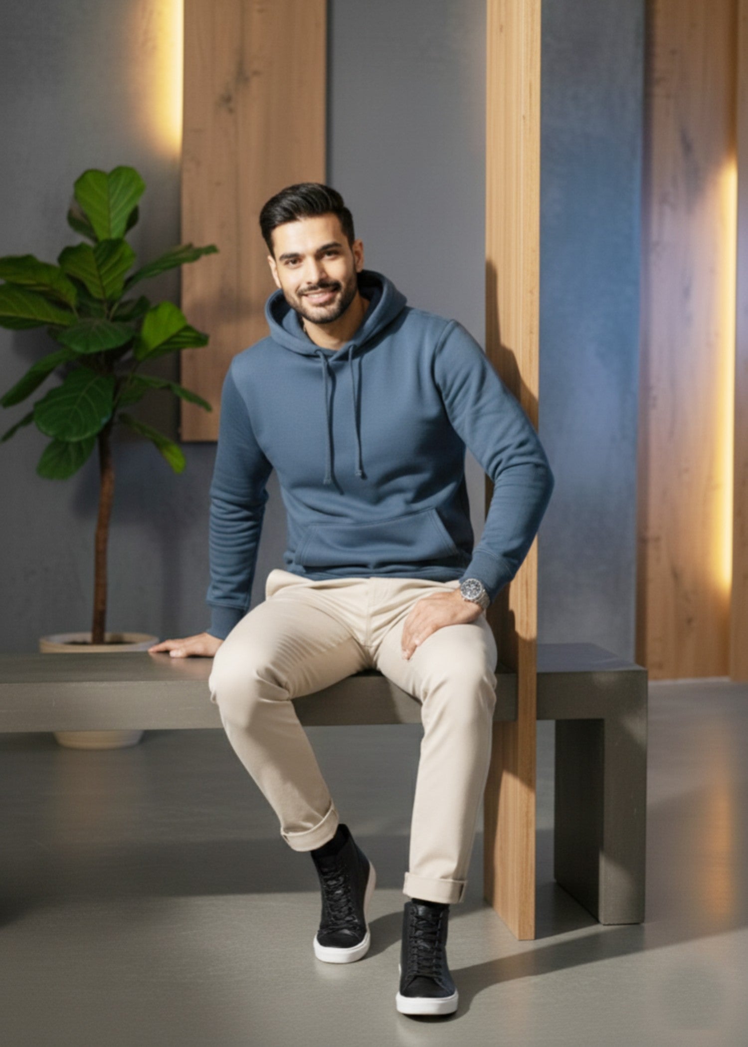 fleece Hoodie in Steel blue by Coal Bones