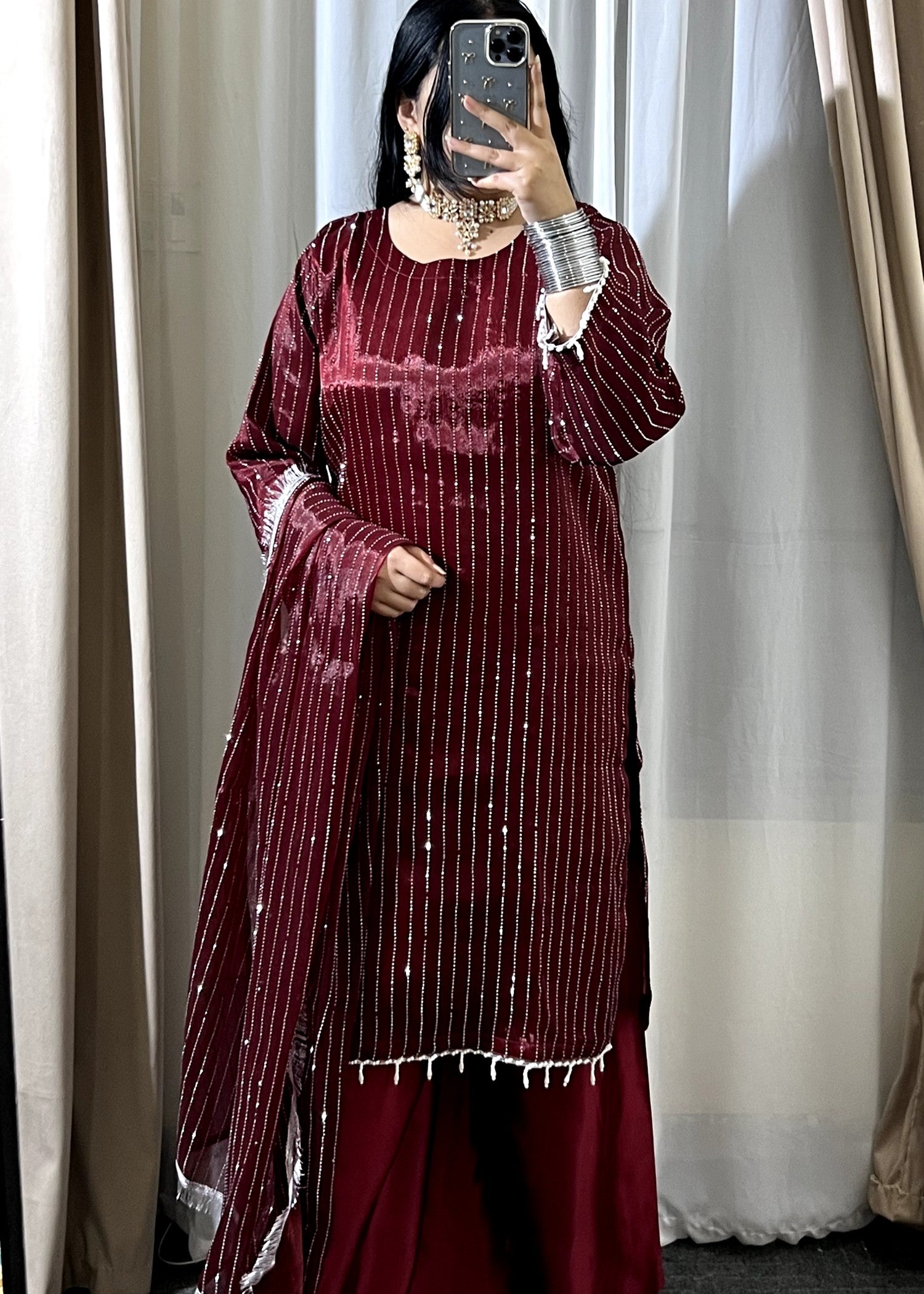 crinkle Kurta Set in Maroon
