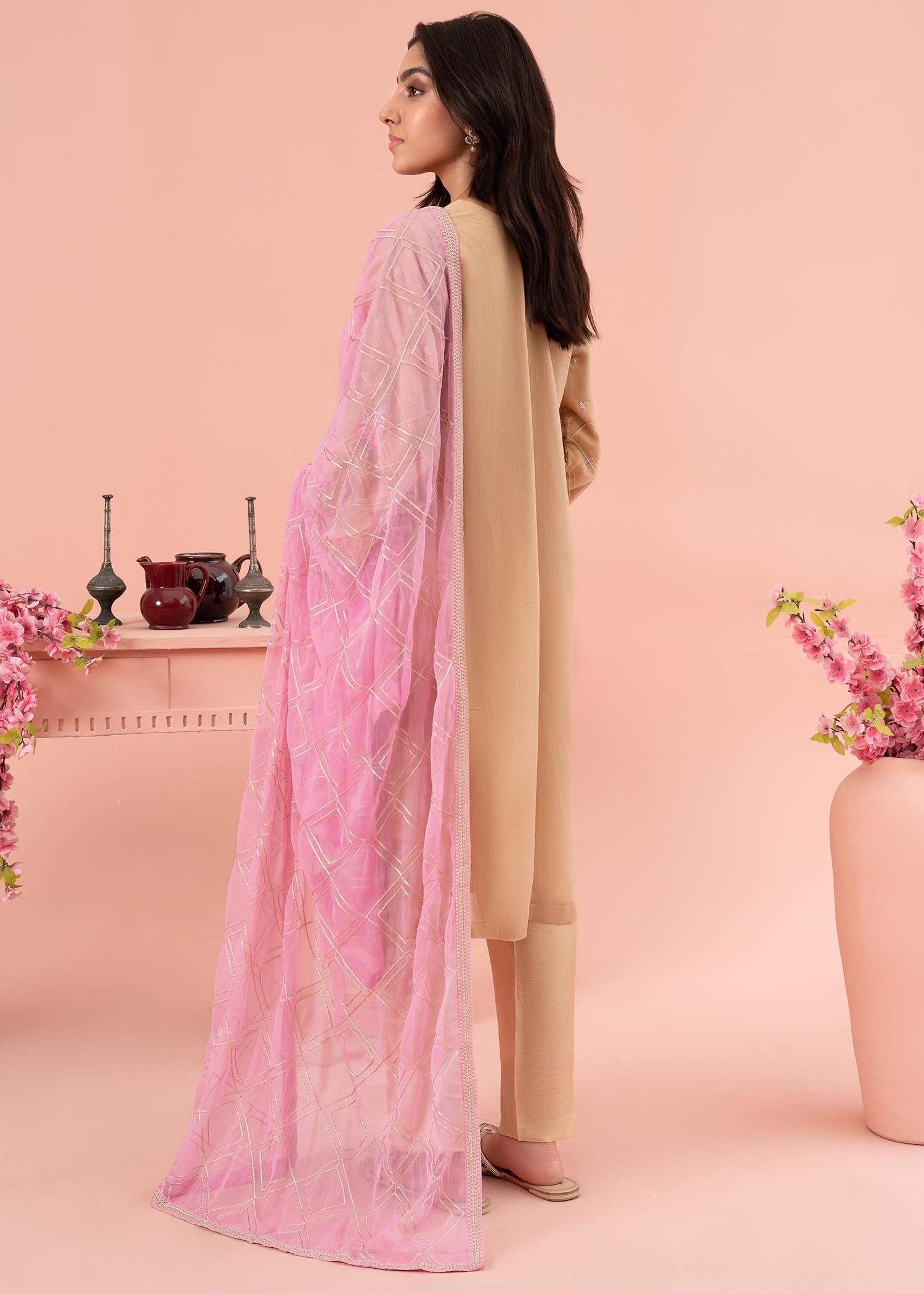 chiffon Kurta Set in Beige