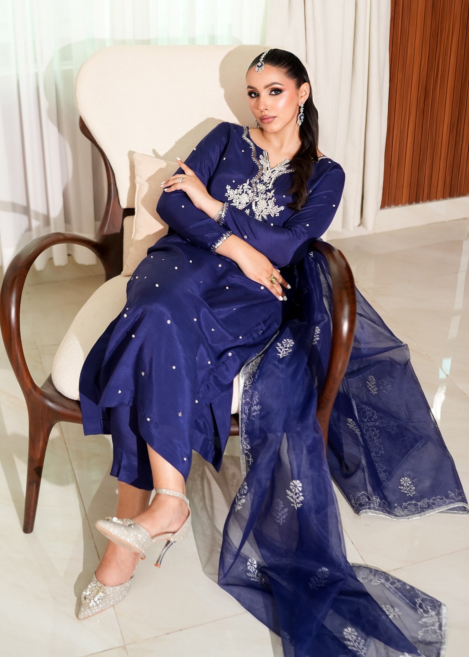 raw silk Kurta Set in Navy blue