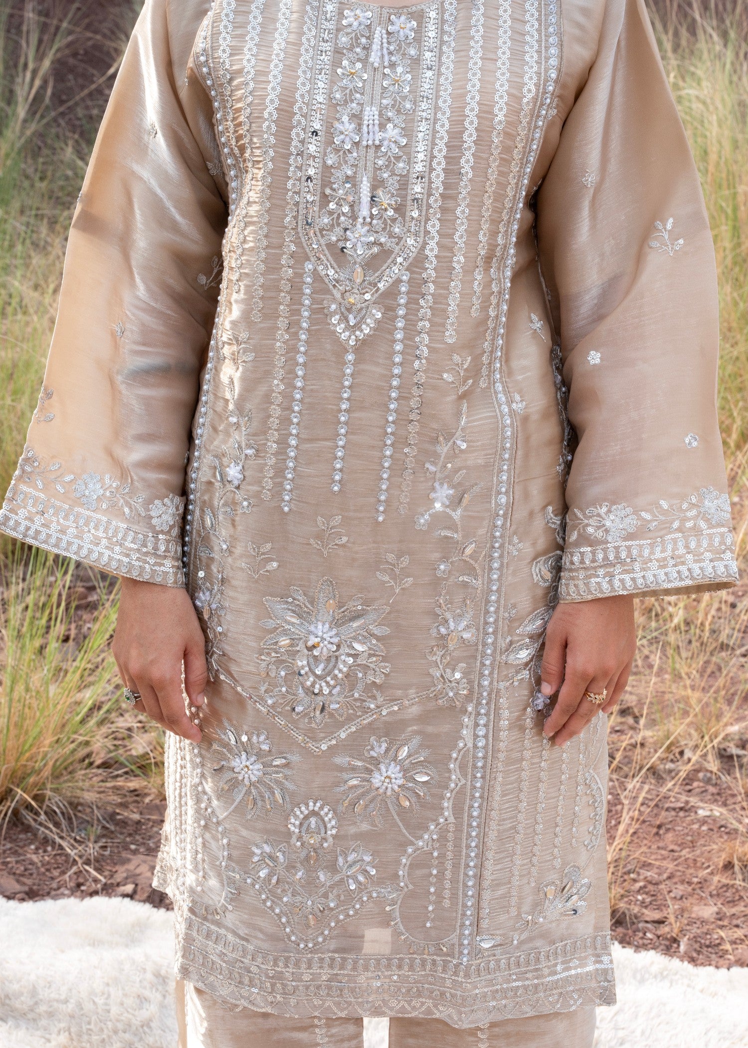 cotton silk Kurta Set in Wheat