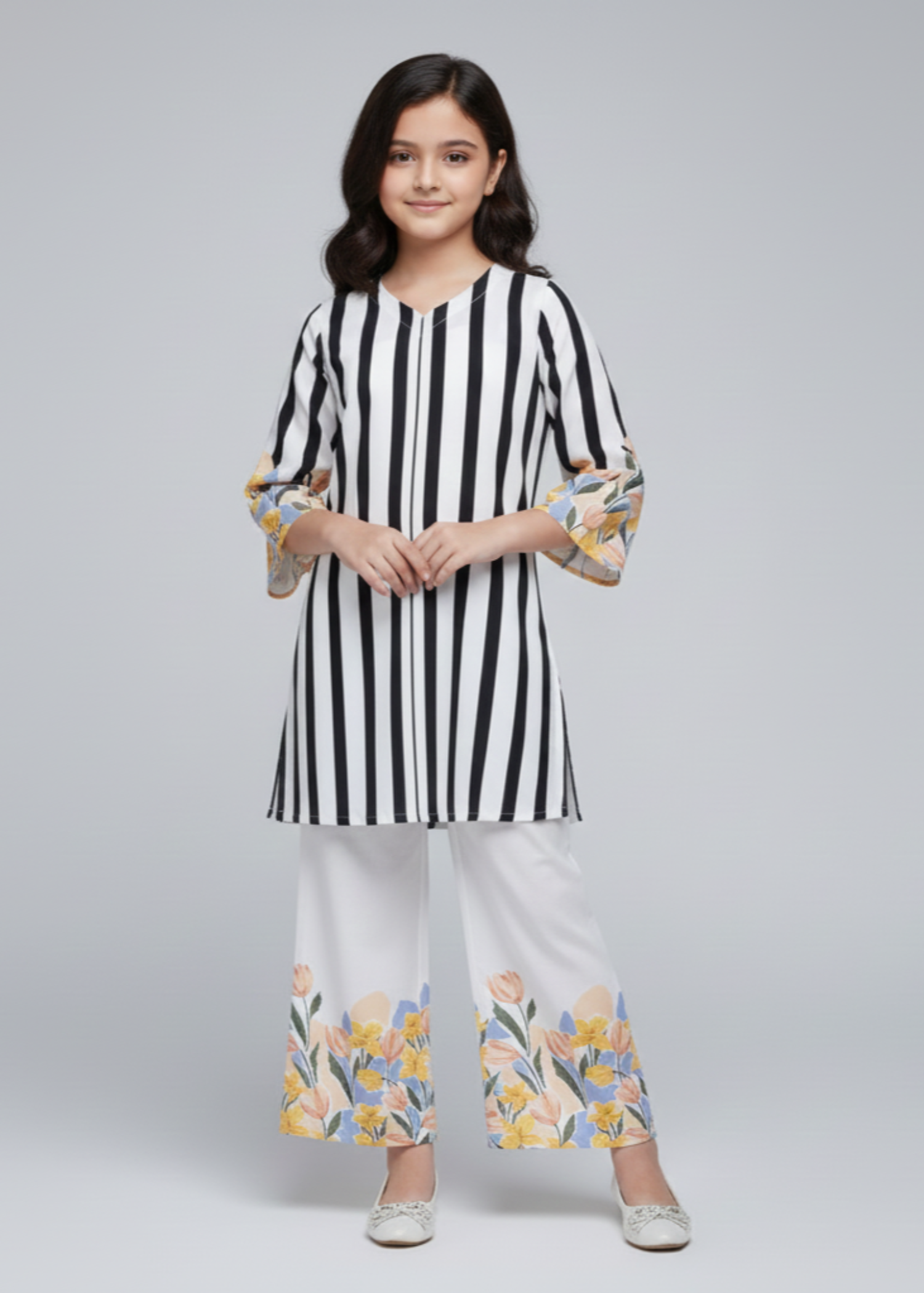crepe Kurta Set in White