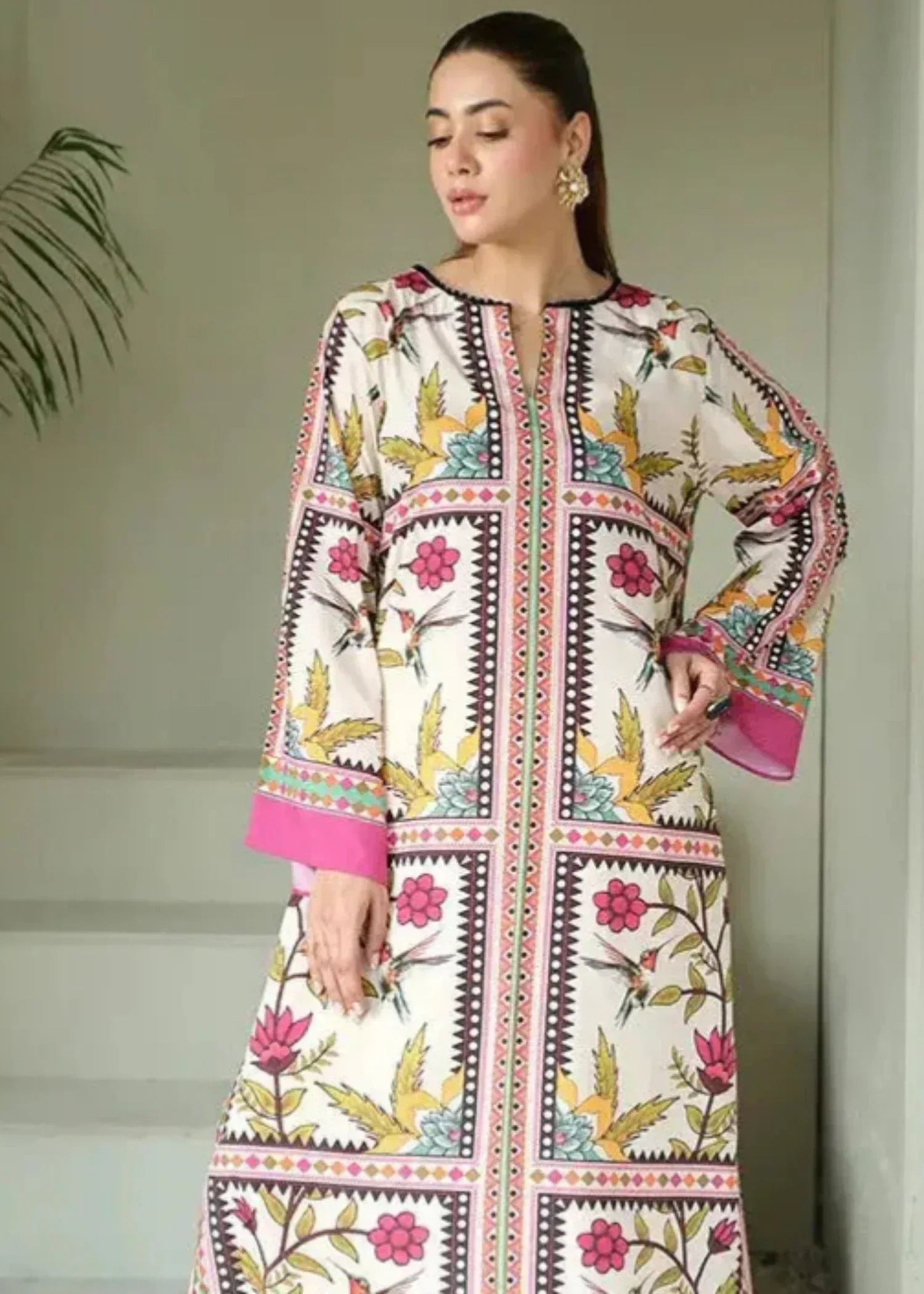 blended khaddar Kurta Set in Beige