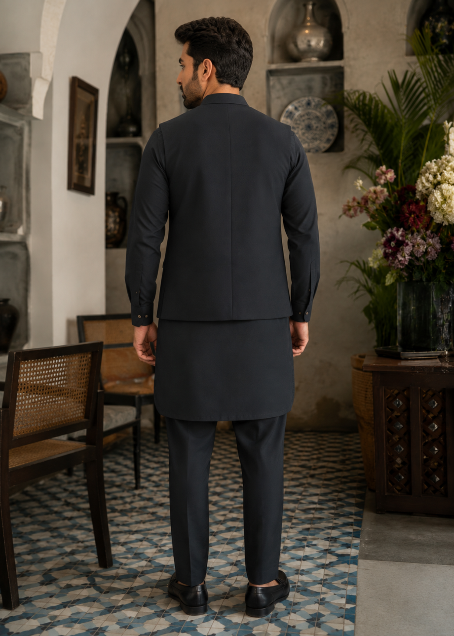 wash & wear Waistcoat in Prussian blue