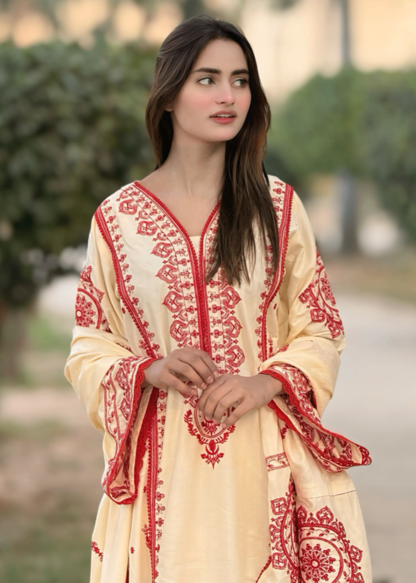 linen Kurta Set in Cream