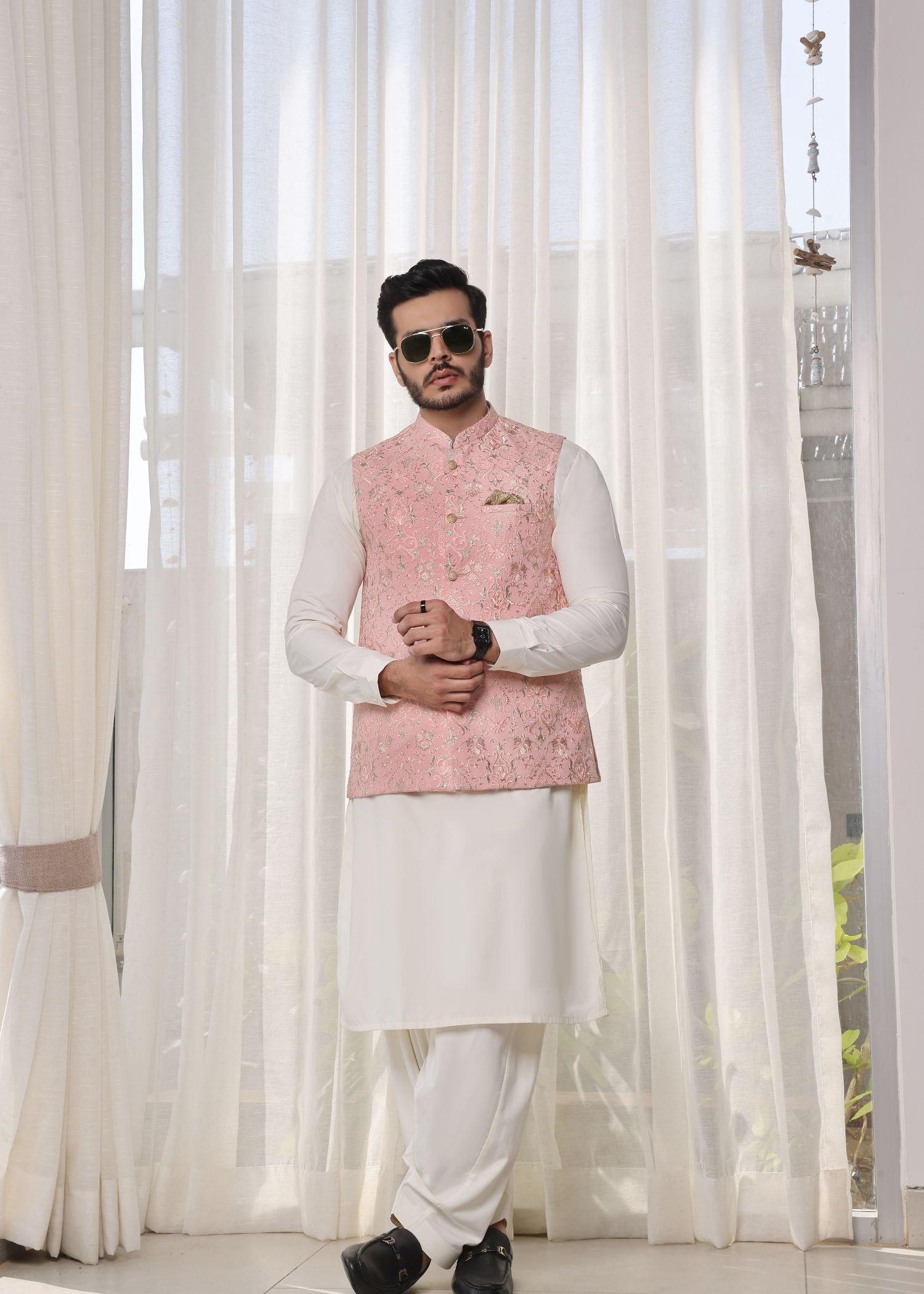 raw silk Waistcoat in Baby pink by The Great Masters (TGM)