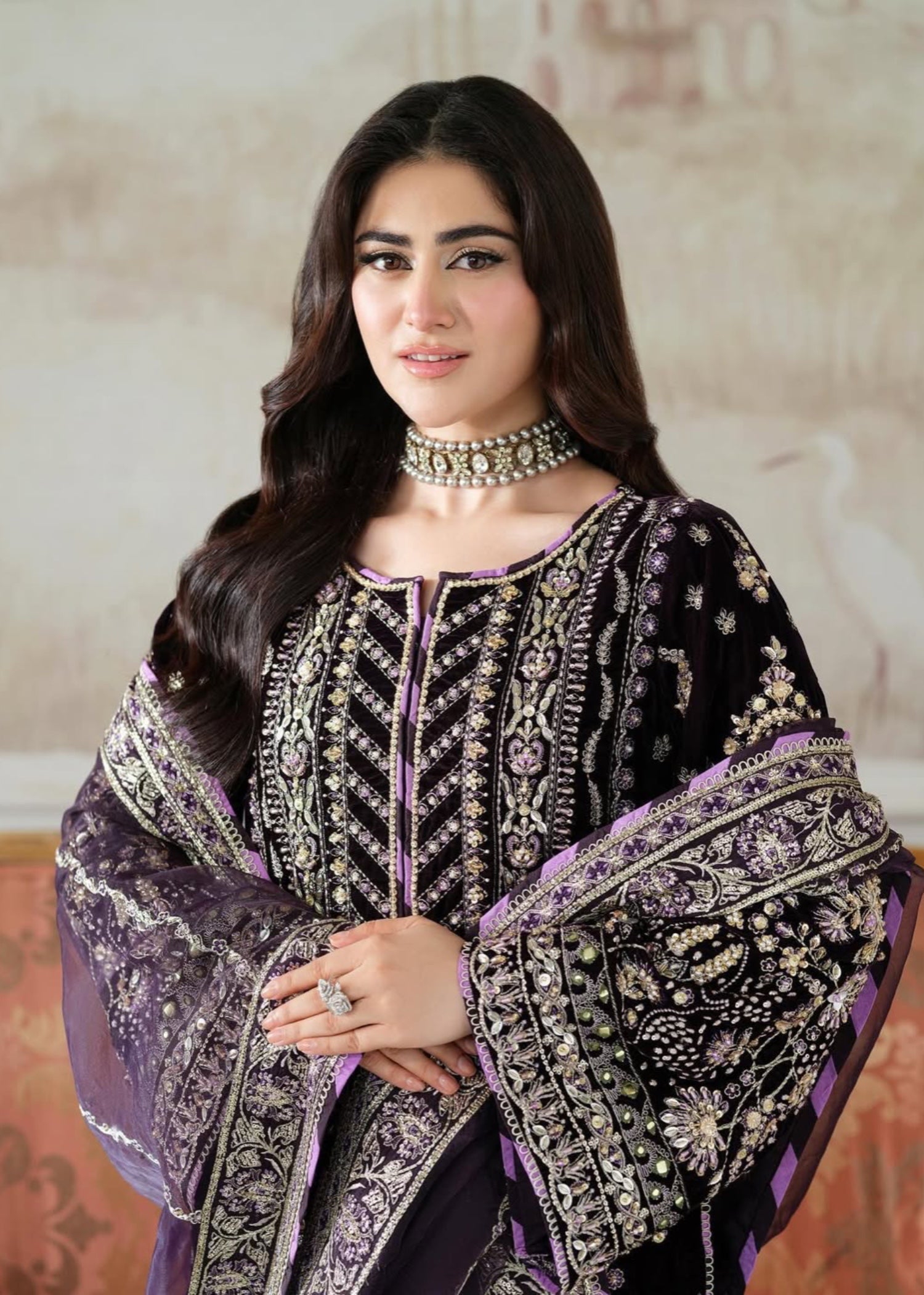 velvet Kurta Set in Plum purple